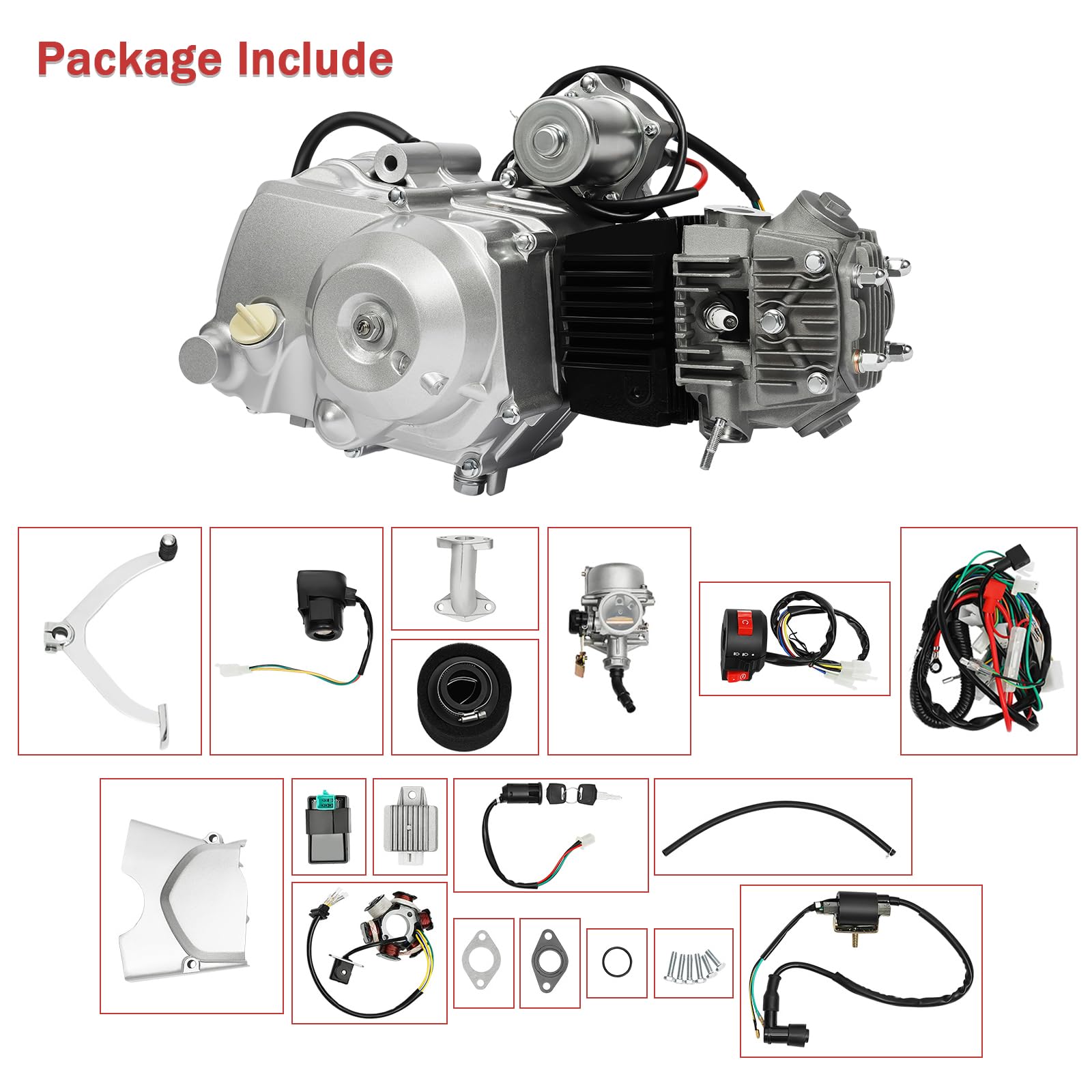125CC 4-Stroke Semi-Auto 3-Speed Go Kart Engine Kit with Reverse & Electric Starter - Air-Cooled Single Cylinder Motor for Dirt Bikes, ATVs & Pit Bikes - Perfect for Off-Road Racing, Backyard Fun & DIY Projects