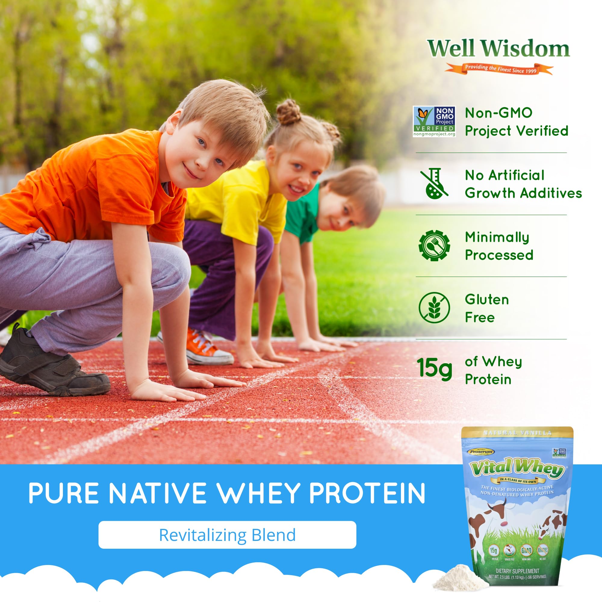 Grass-Fed Whey Protein Powder - Natural Vanilla Flavor 2.5lbs (56 Servings) | 15g Protein Per Serving | Immune Support & Muscle Recovery | Clean Holistic Nutrition for Fitness, Post-Workout & Healthy Lifestyle