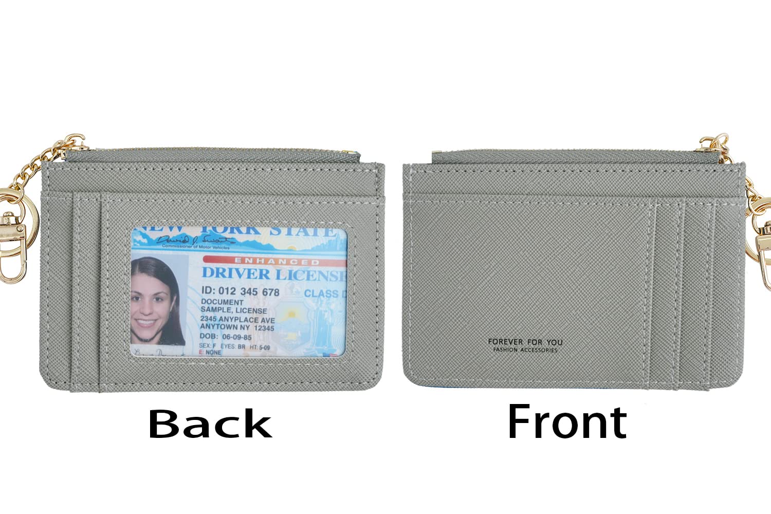 Prometheism Women's Slim Leather Minimalist Front Pocket Wallet - RFID Blocking Card Holder with ID Window & Keychain (Grey) - Perfect for Travel, Work & Everyday Use