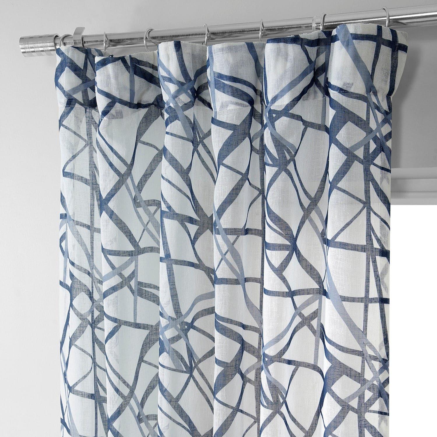 Matrix Blue Abstract Printed Sheer Curtains - Modern Window Treatment for Living Room, Bedroom & Office Decor