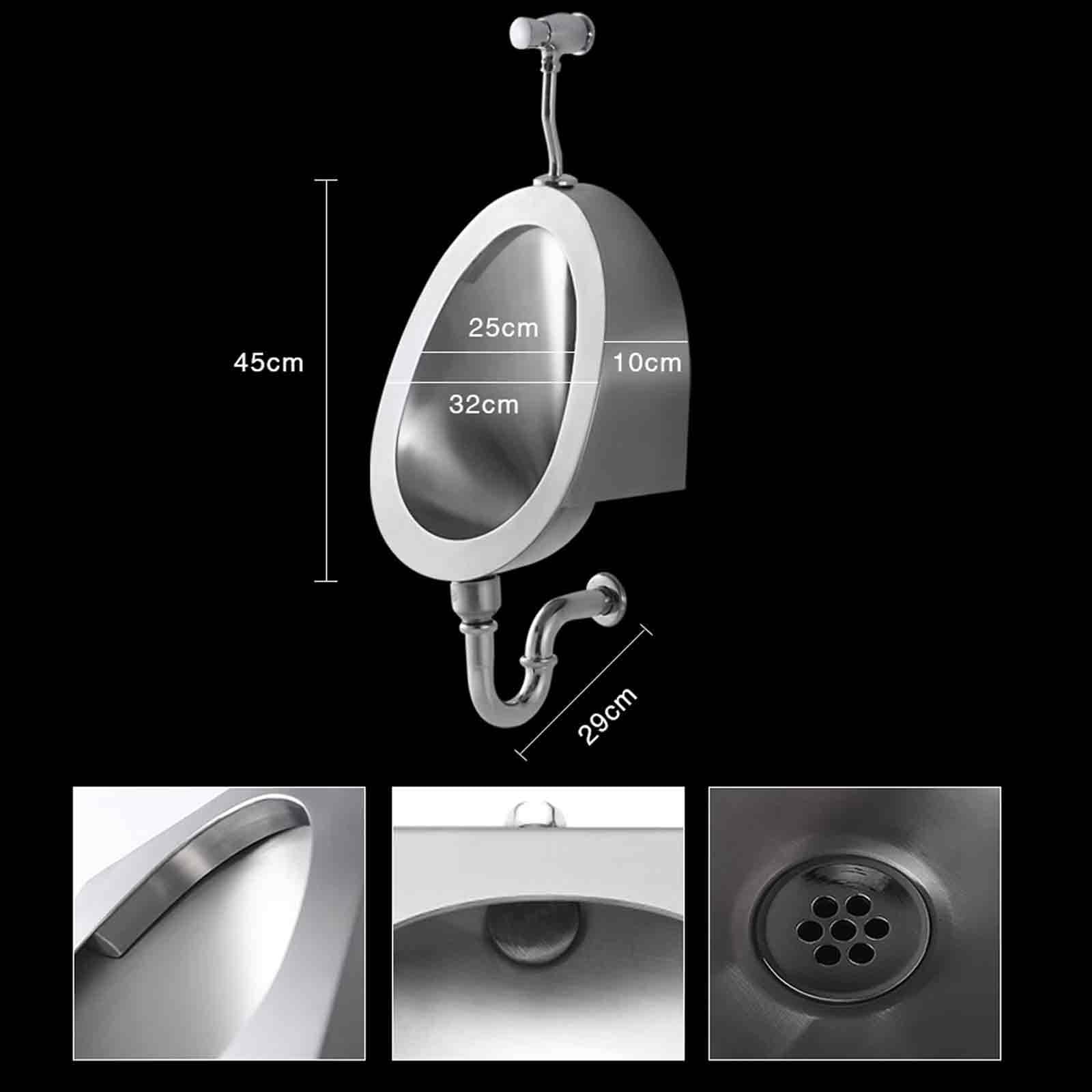 Stainless Steel Wall Mounted Urinal for Men - Commercial Grade 304 Washout Urinal for Public Restrooms, Bars & Outdoor Use