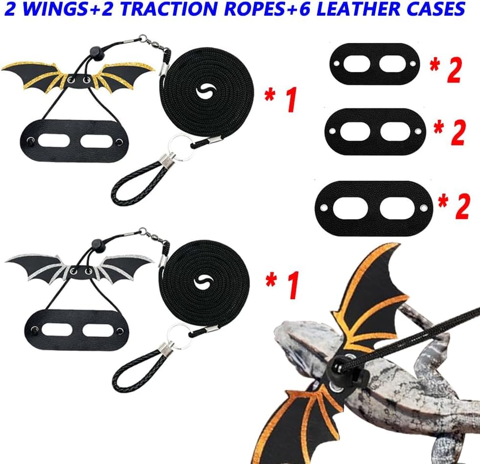 2 Pcs Bearded Dragon Leash and Harness Set - Adjustable Reptile Walking Accessories with Wings for Safety | Perfect for Outdoor Adventures, Park Visits, and Safe Exploration