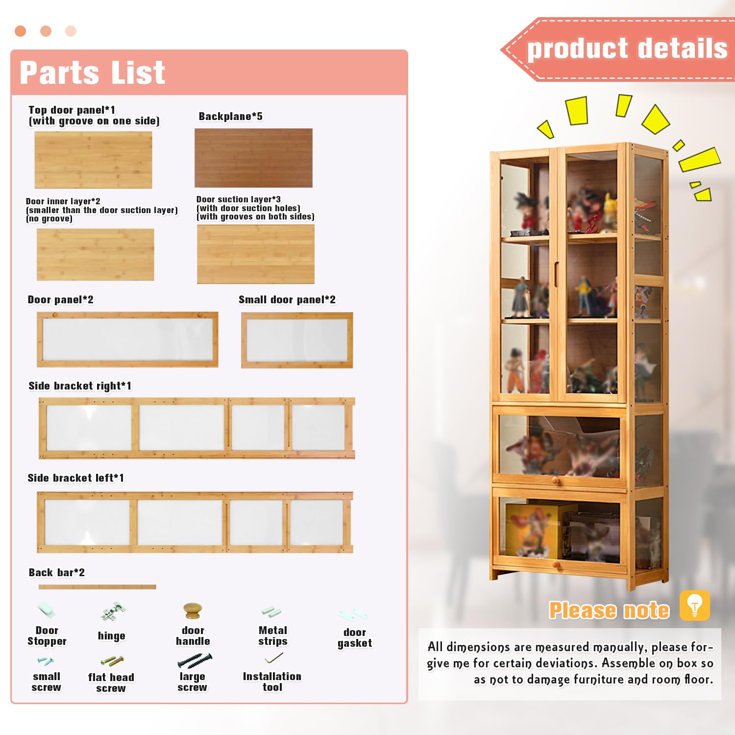 Acrylic Flip Door Display Cabinet - Bamboo Curio Shelf Storage Case 31.5x12.6x66.9 Inches (Brown) | Easy to Install for Home Décor, Collectibles & Retail Displays