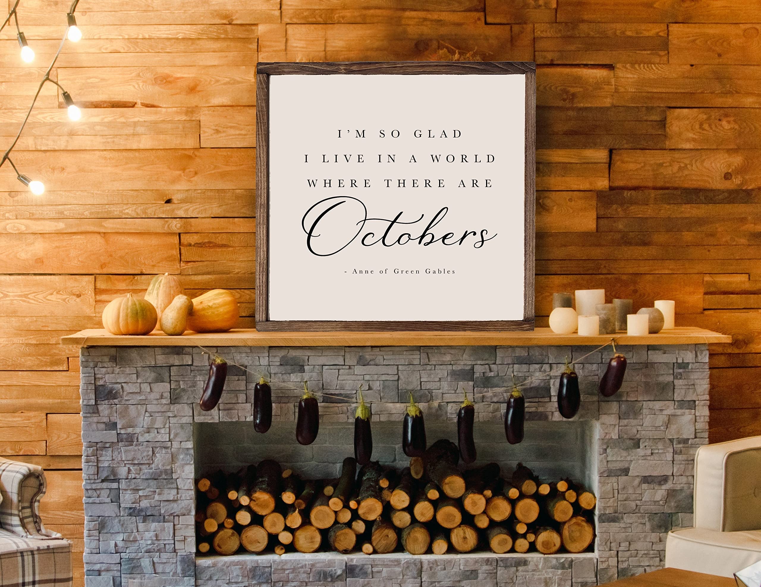 Farmhouse Wooden Plaque Sign - 'I'm So Glad I Live in a World Where There Are Octobers' - Rustic Home Decor, Wall Art for Bedroom, Living Room, Entryway - Perfect Housewarming Gift for Fall & Autumn Season Decor
