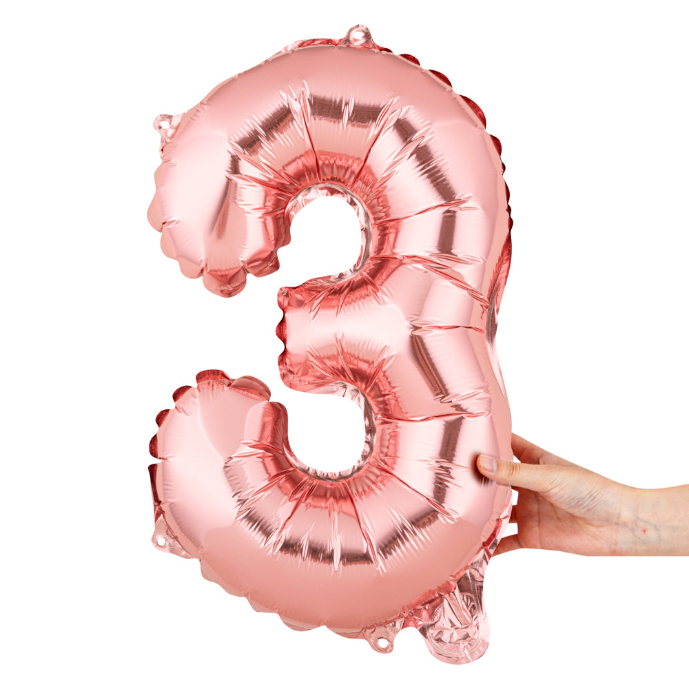 Balloonify Rose Gold Mylar Number 3 Balloon - 16 Inch Party Decoration for Birthdays, Anniversaries & Celebrations - 1 Count Box