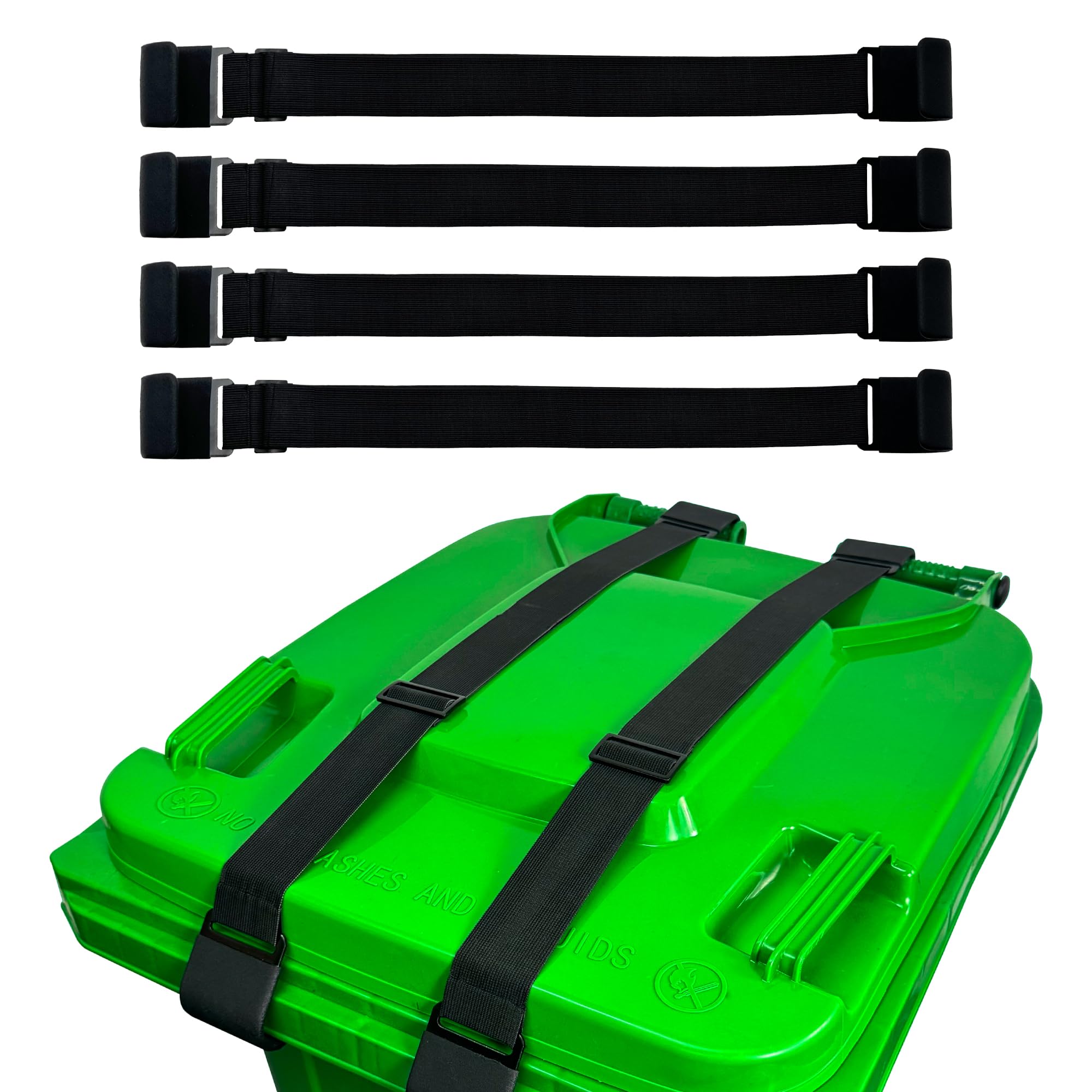 4-Pack Heavy Duty Metal Trash Can Locks - Adjustable Double-Claw Non-Slip Lid Straps for Raccoons, Dogs & Small Animals | Durable & Easy Installation | Secure Outdoor & Indoor Garbage Bins (Black)