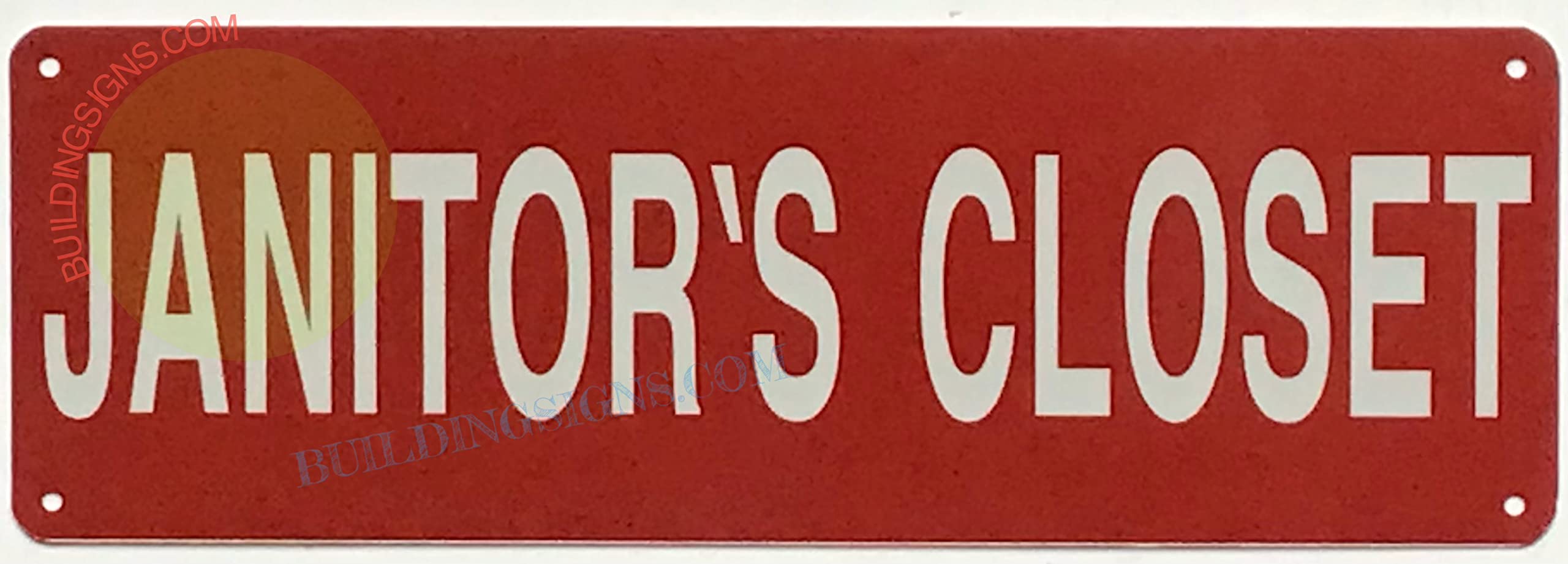 Reflective Aluminum Janitor's Closet Sign - 4x12 Inch with Red Background for Safety & Organization - Perfect for Schools, Offices & Commercial Buildings