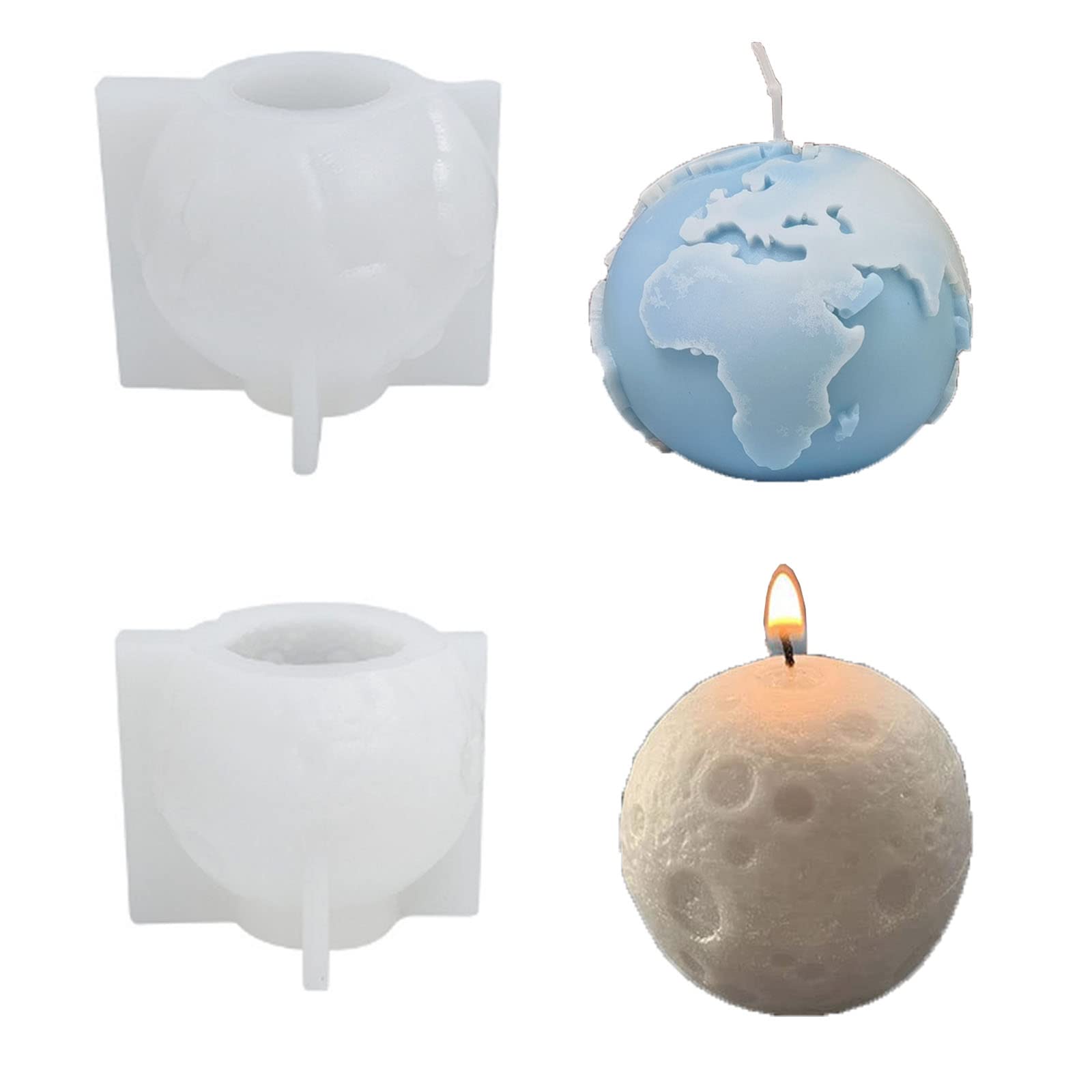 3D Globe Shaped Earth & Moon Candle Molds for DIY Candle Making - Epoxy Resin Mold, Aromatherapy Scented Candle & Soap Molds, Desktop Decorations - Perfect for Home Decor, Gifts, and Relaxation