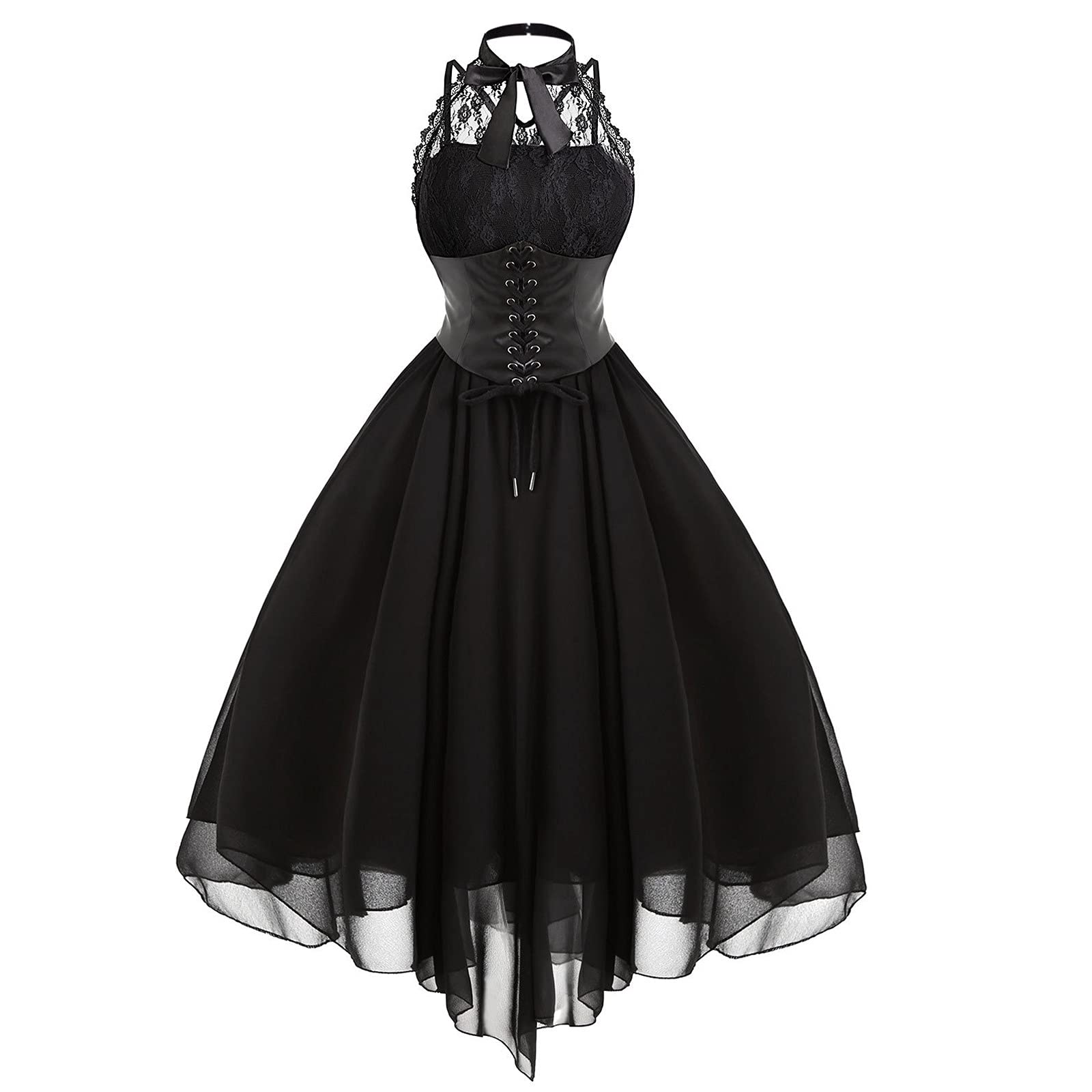 Jsarle Women's Medieval Gothic Lace Chiffon Maxi Dress - Sleeveless Vintage Formal Cocktail Dress for Wedding Guest & Special Occasions | Perfect for Evening Parties, Date Nights & Renaissance Fairs