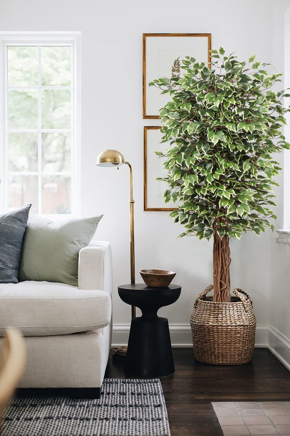 6ft Artificial Ficus Tree in Pot - Realistic Silk Plant with Green & White Leaves, Natural Trunk - Perfect for Indoor/Outdoor Home, Office, Garden, and Patio Decor
