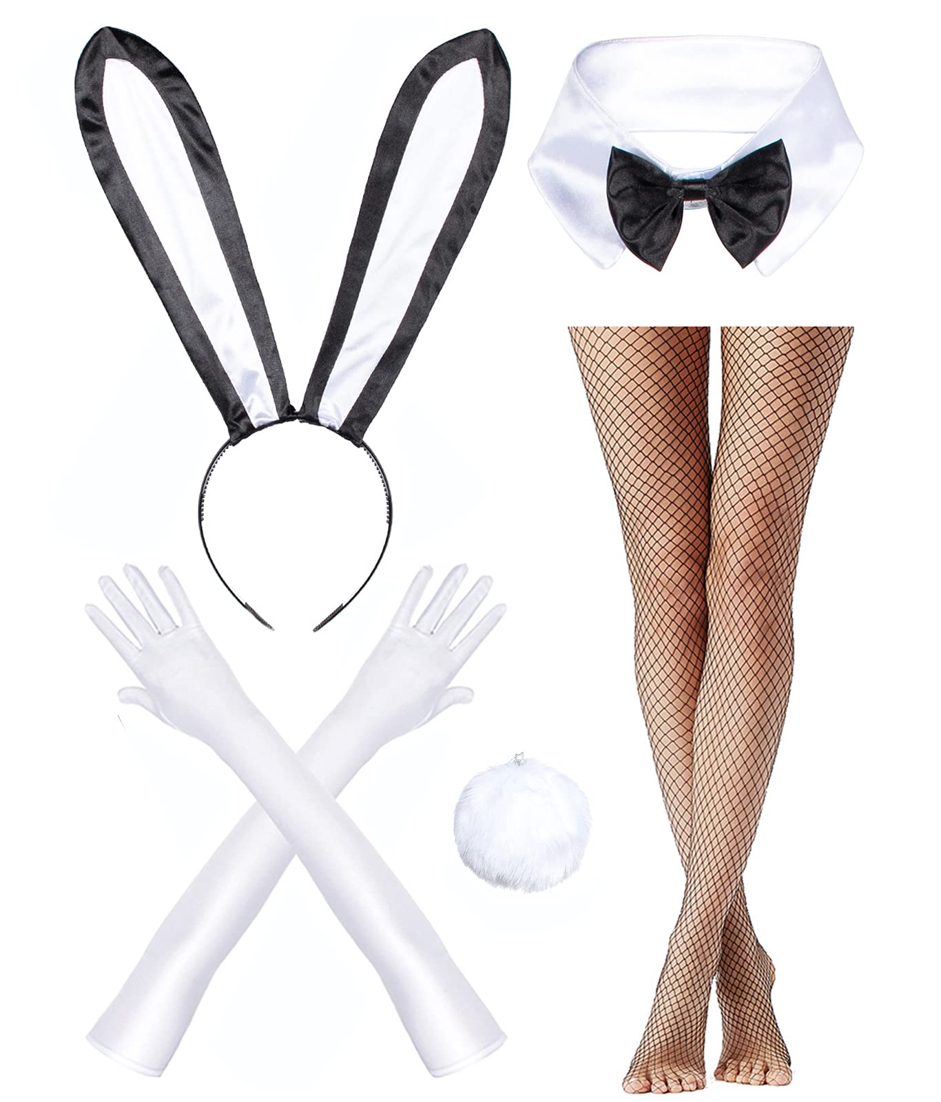 Elegant Black Bunny Costume for Girls - Tuxedo Style Dress with Ears, Tail, Stockings & Gloves - Perfect for Cosplay, Halloween, and Themed Parties