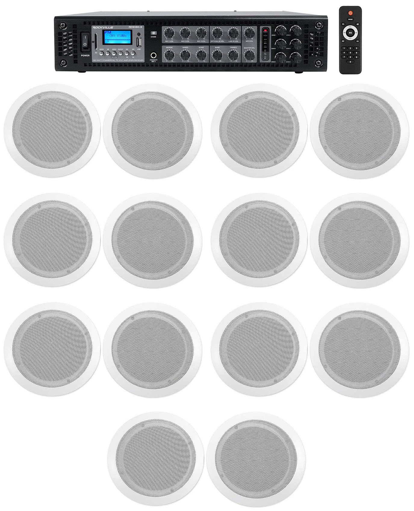 Rockville 6-Zone Bluetooth Multi-Room Home Audio System with 14 Ceiling Speakers - Whole House Music Streaming for Parties, Kitchen & Living Room Entertainment