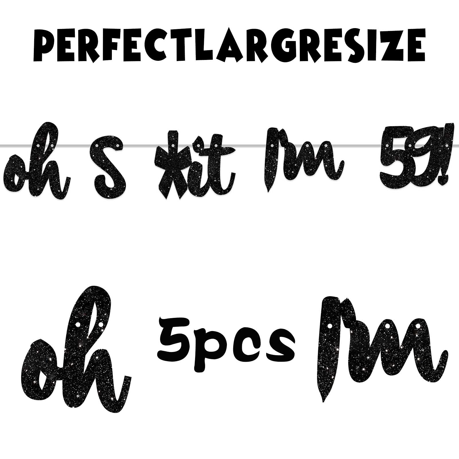 Glitter Black 'Oh I'm 59!' Birthday Banner Backdrop - Happy 59th Birthday Party Decorations for Men & Women - Photo Studio Props, Flags & Party Supplies Kit - Perfect for 59th Birthday Celebrations, Milestone Parties & Photo Backdrops