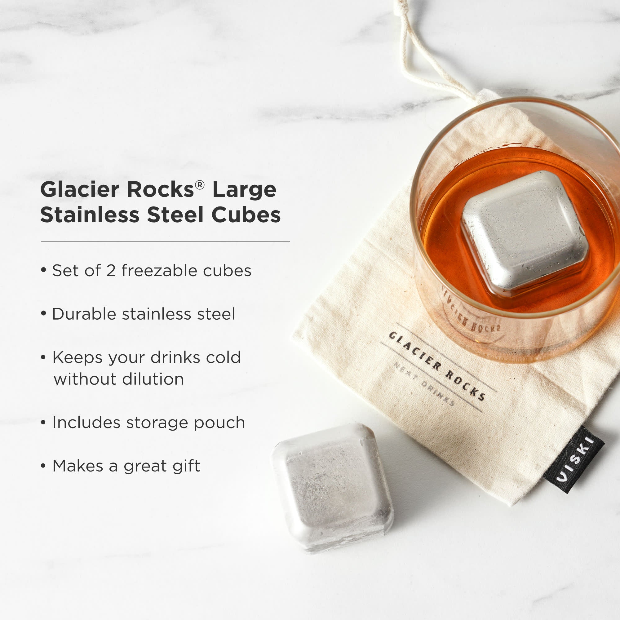 Premium Stainless Steel Ice Cubes Set of 2 - Reusable Whiskey & Cocktail Chillers for Scotch, Bourbon, Wine - Perfect for Home Bars, Parties & Gifts