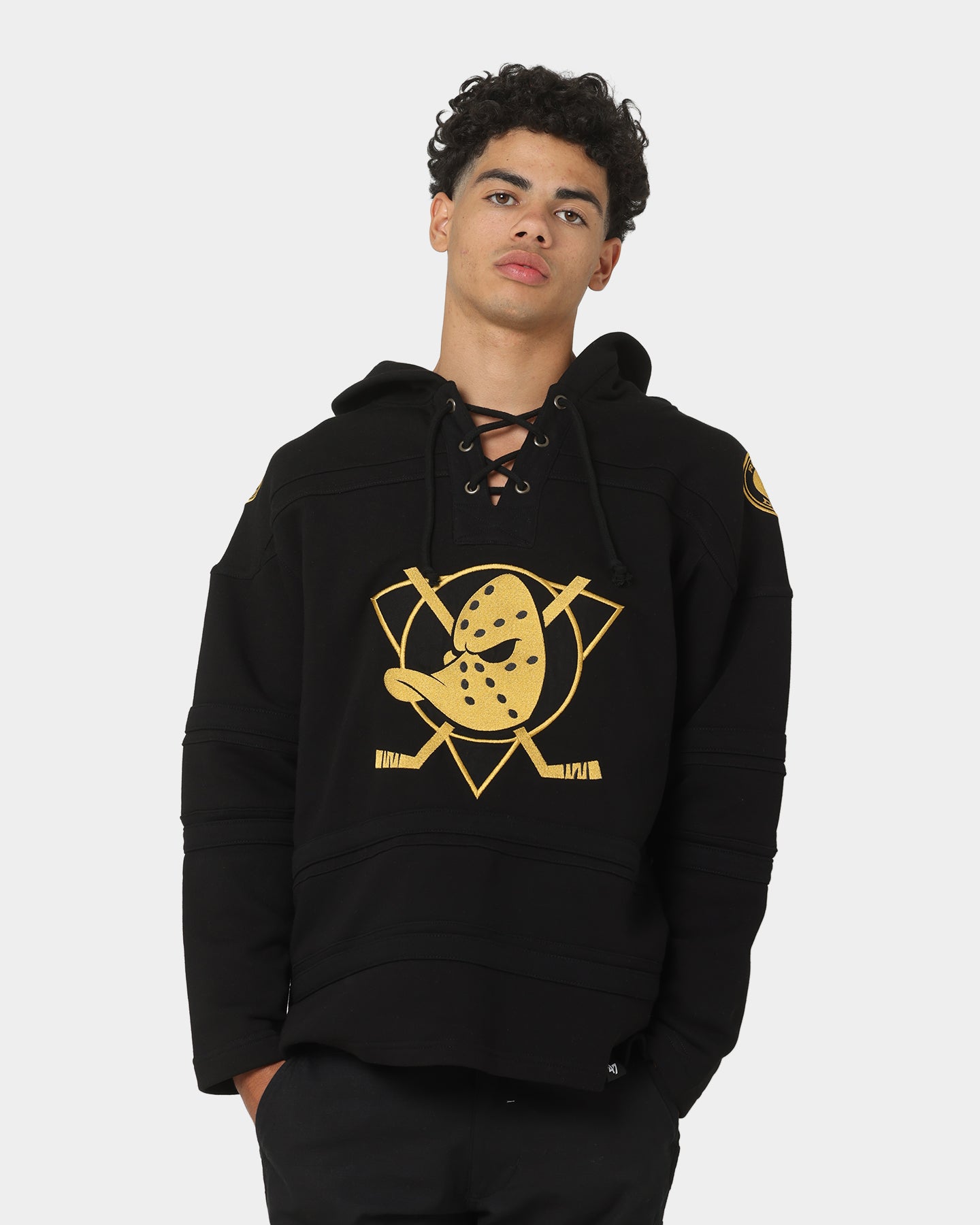 47 Brand Anaheim Ducks Superior Lacer Hoodie Black/Gold - Men's NHL Hockey Team Zip-Up Sweatshirt for Game Day & Casual Wear