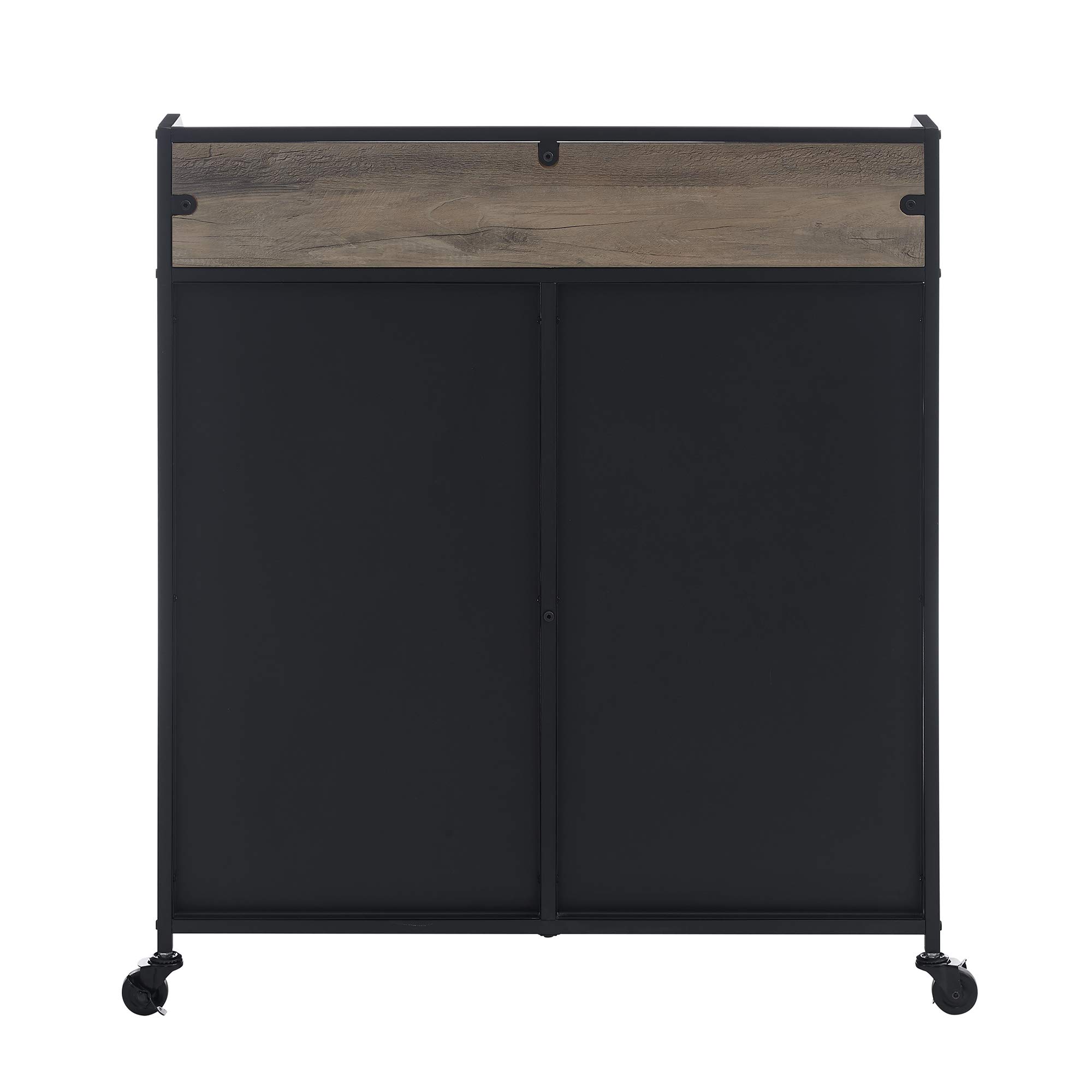 Walker Edison Malcomb Urban Industrial Metal Mesh Double Door Rolling Bar Cabinet, 33 Inch, Grey - Perfect for Home Bars, Kitchen Storage & Living Room Organization