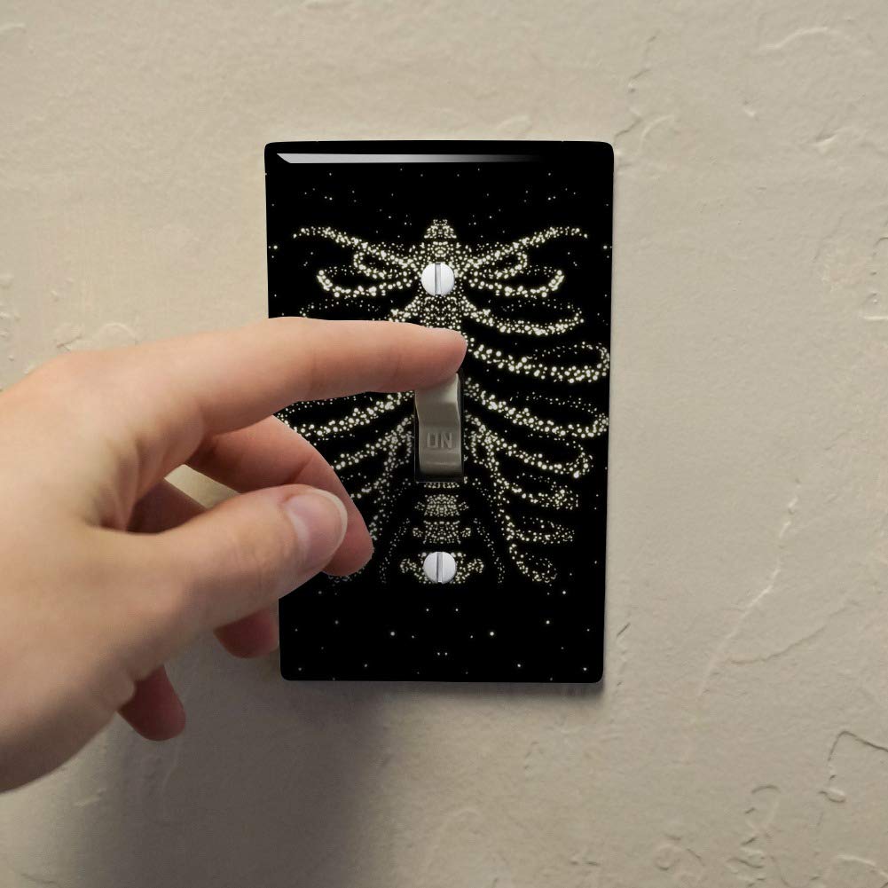 Galaxy & Skeleton Light Switch Cover - Plastic Wall Decor with Stars & Rib Cage Design for Home, Office, or Halloween Decoration