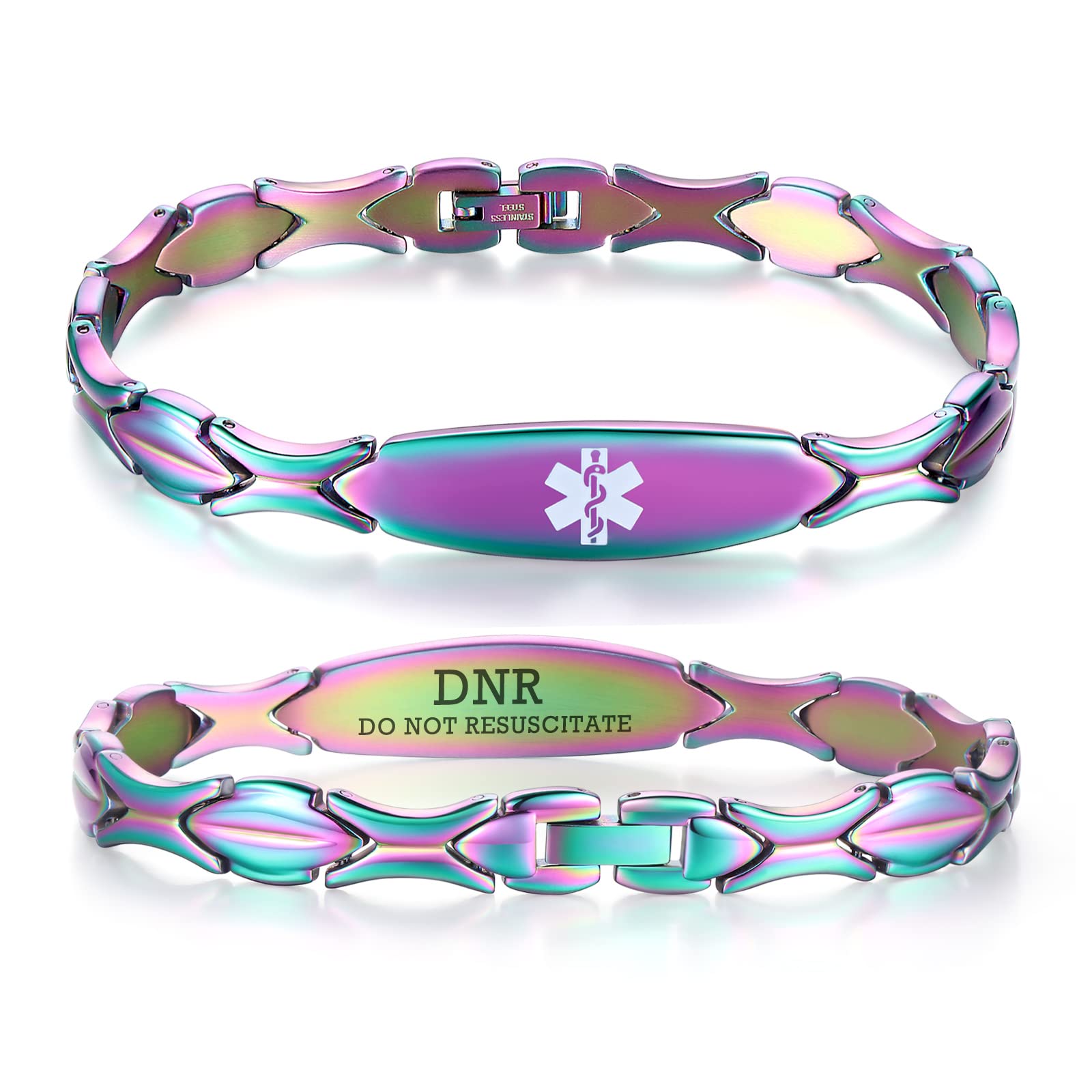LinnaLove 7.5 Inch Women's Medical Alert Bracelet - Stainless Steel Fashion ID Bracelet with Custom Engraving | Perfect for Diabetes, Allergies & Emergency Medical Identification