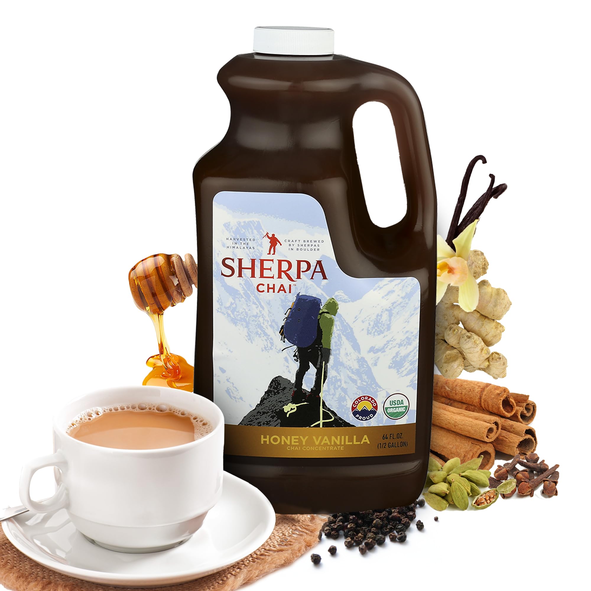 Sherpa Chai Honey Vanilla Chai Tea Concentrate - Handcrafted Black Tea with Honey, Vanilla & Spices - Authentic Nepali Sherpa Recipe - Perfect for Tea Lovers, Gifts & Cozy Moments at Home or Office