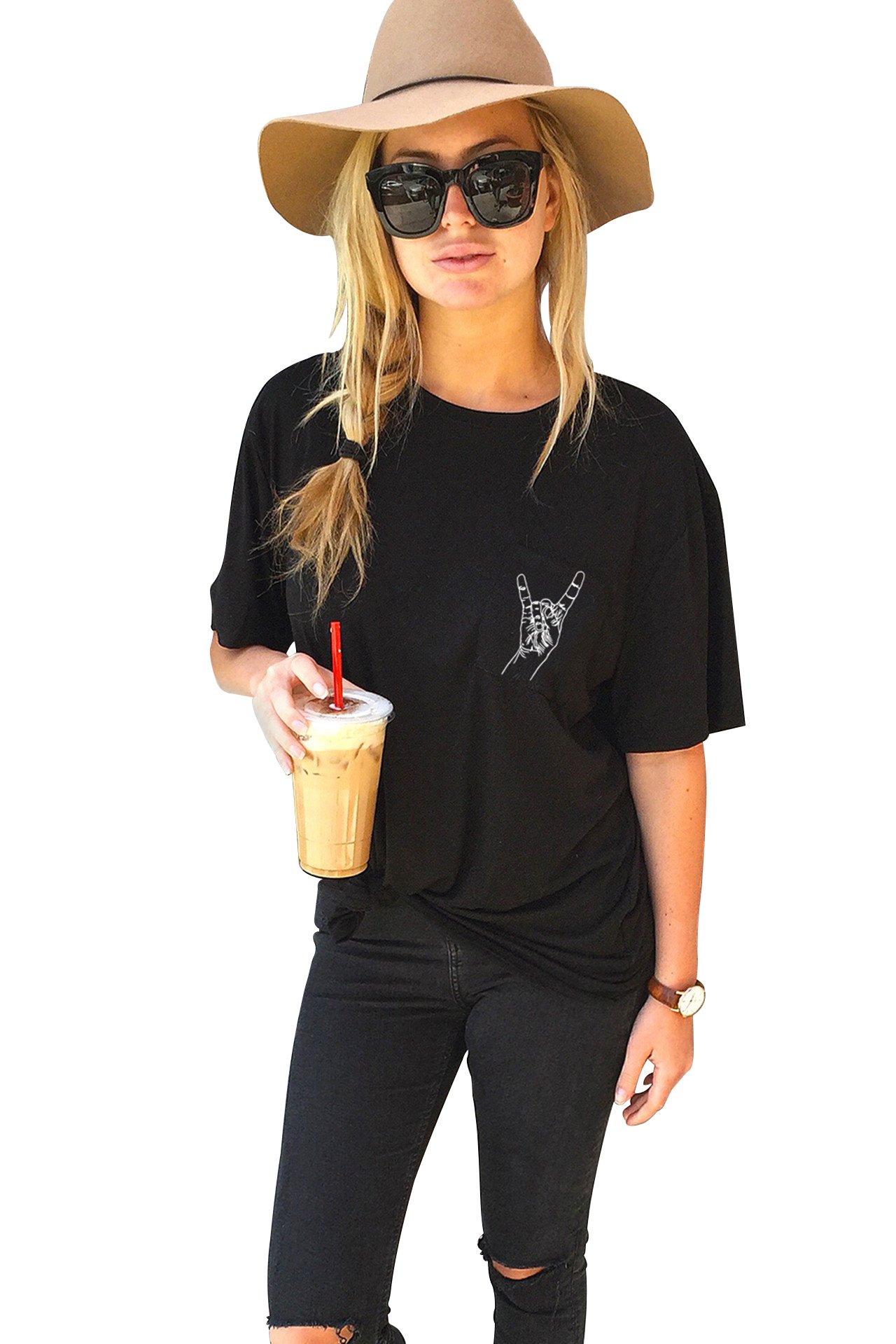 Life Clothing Co. Women's Rock On Pocket Tee - Soft Vintage Graphic T-Shirt with Front Pocket | Casual Streetwear for Concerts, Music Festivals & Everyday Wear