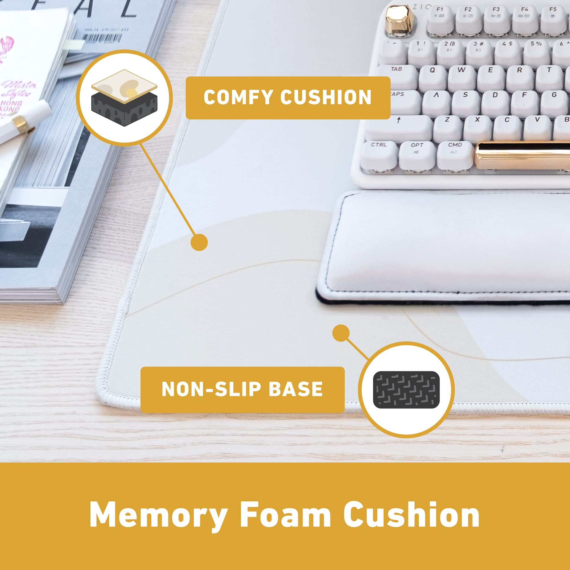 Azio IZO Mouse Pad - White Blossom Design (MP-IZO103) | Non-Slip Gaming & Office Mousepad for PC, Laptop, Mac | Perfect for Work, Gaming & Home Office Use