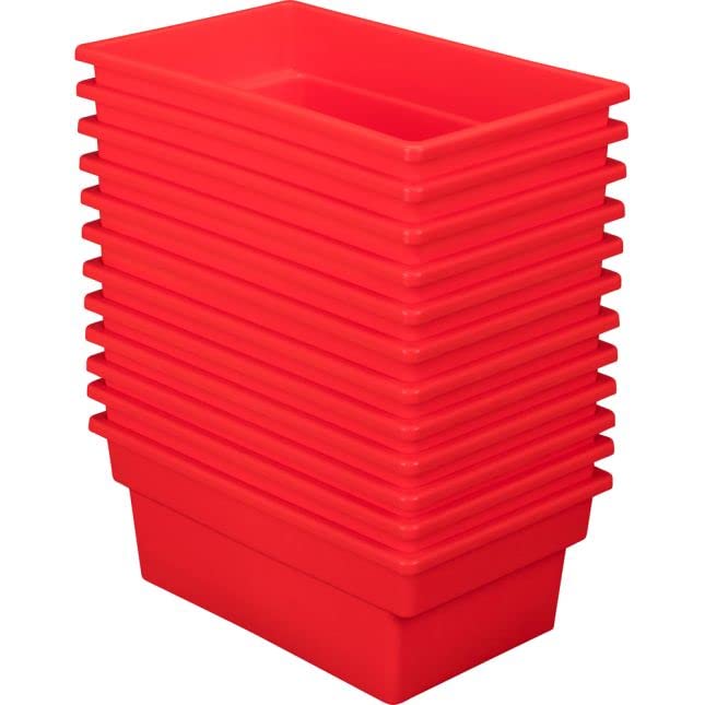 Really Good Stuff All-Purpose Storage Bins - Set of 12 Red Plastic Organizers for Classroom, Office, Home & Playroom Organization