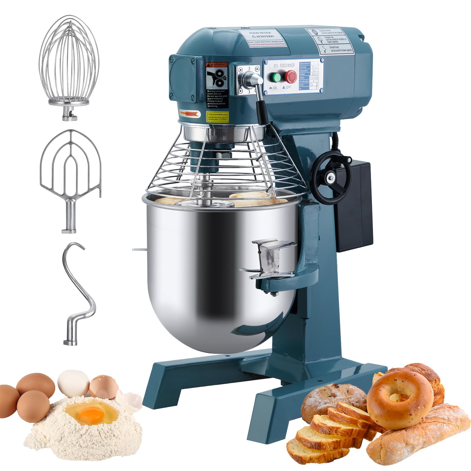 GARVEE 15QT Commercial Stand Mixer - Heavy Duty Electric Dough Mixer with 3 Speed Settings & Stainless Steel Bowl - Professional Grade for Bakeries, Restaurants & Large Batch Baking - Perfect for Bread, Pizza Dough & Pastry Making