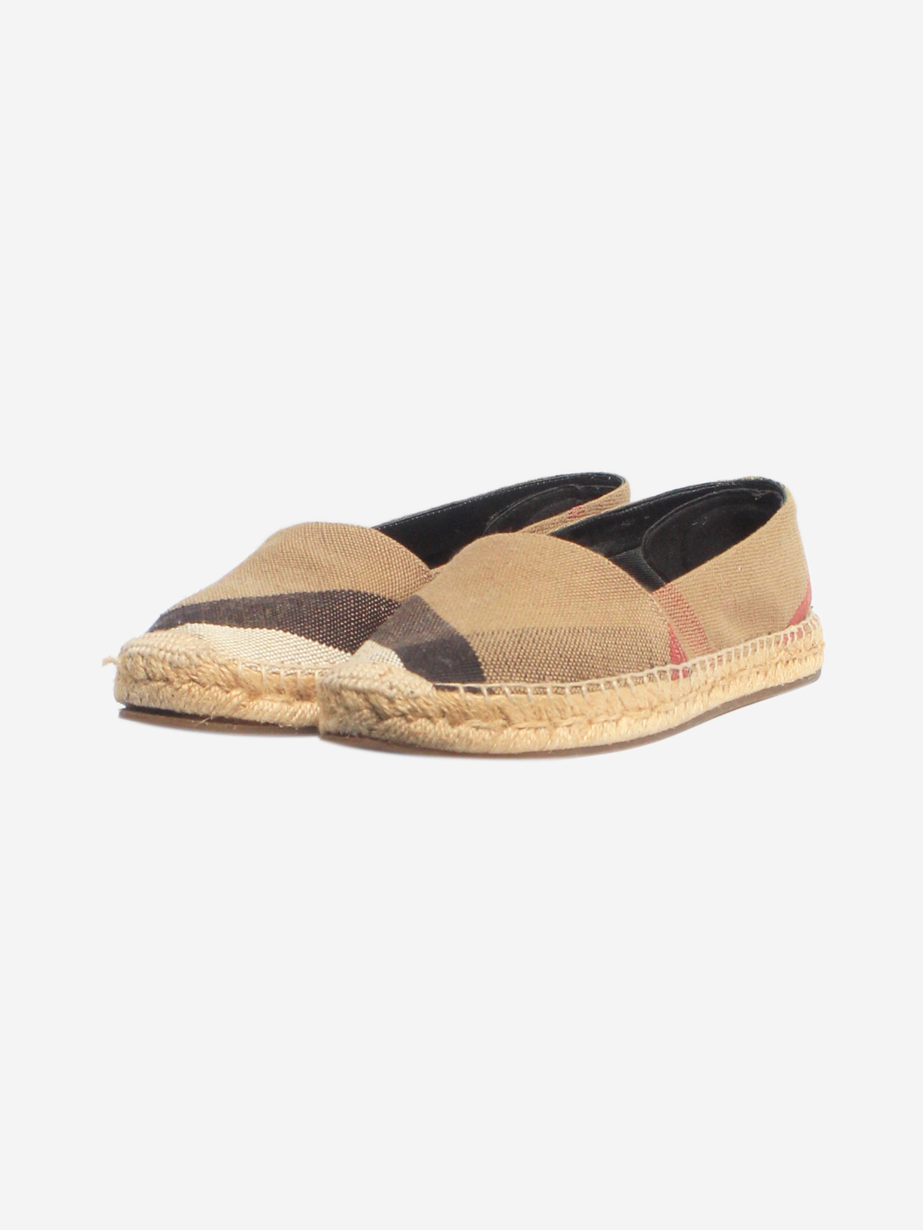 Stylish Brown Check Canvas Espadrilles Women's Size EU 37.5 (US 7.5) - Comfortable Summer Shoes for Beach, Vacation & Casual Outings