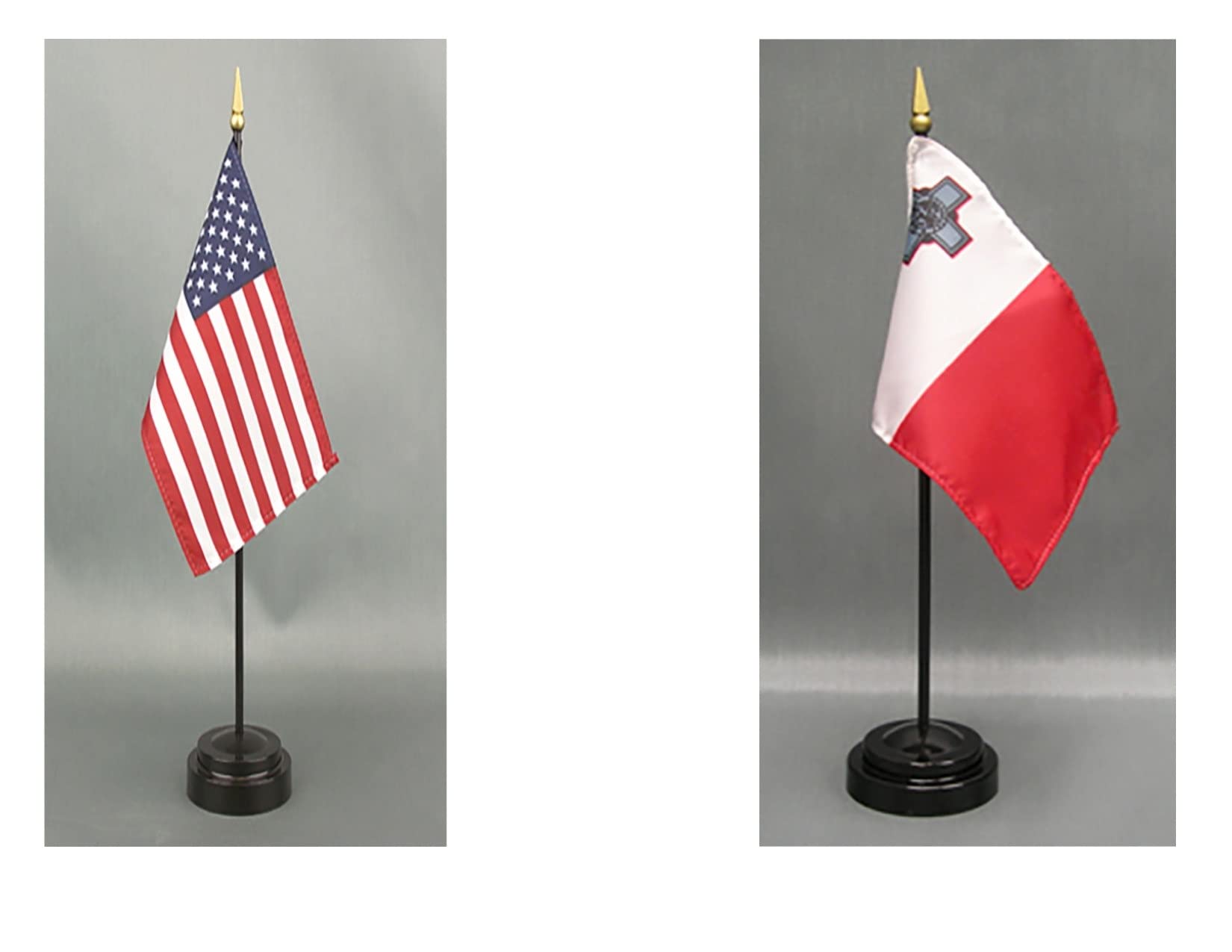 Premium Malta Desk Flag Set - American Made Rayon 4x6 inch Office & Hand Waving Table Flags - Includes US & Country Flags with 2 Stands - Perfect for Office Decor, International Events & Patriotic Displays