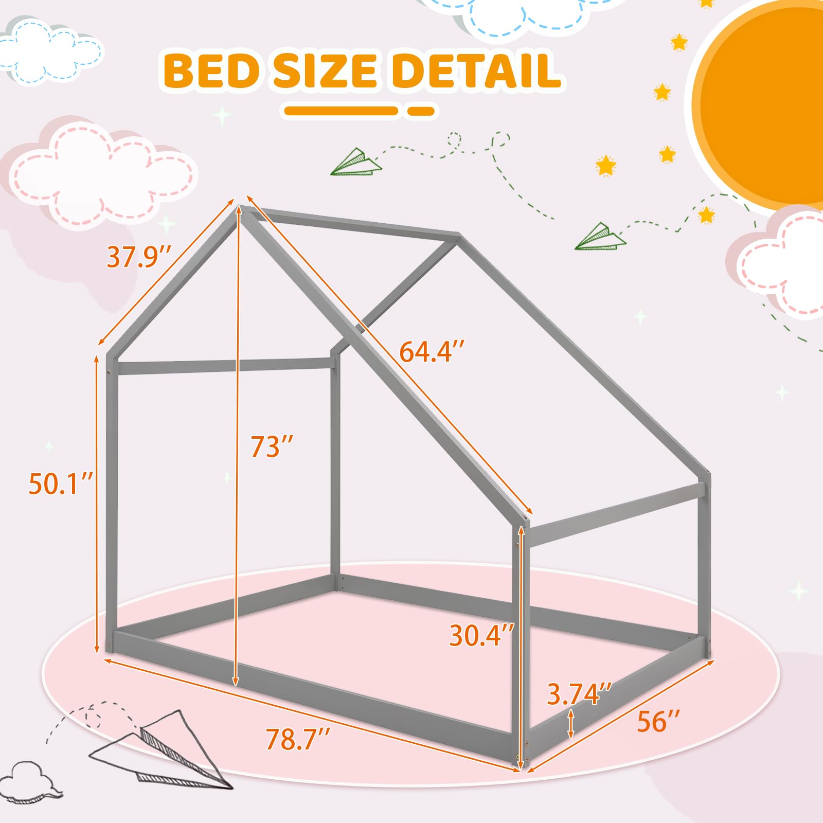 Merax Full Size Wooden House Bed Frame for Kids - Sturdy Montessori Design, Quiet & Easy Assembly - Perfect for Bedrooms, Playrooms & Montessori Learning Spaces