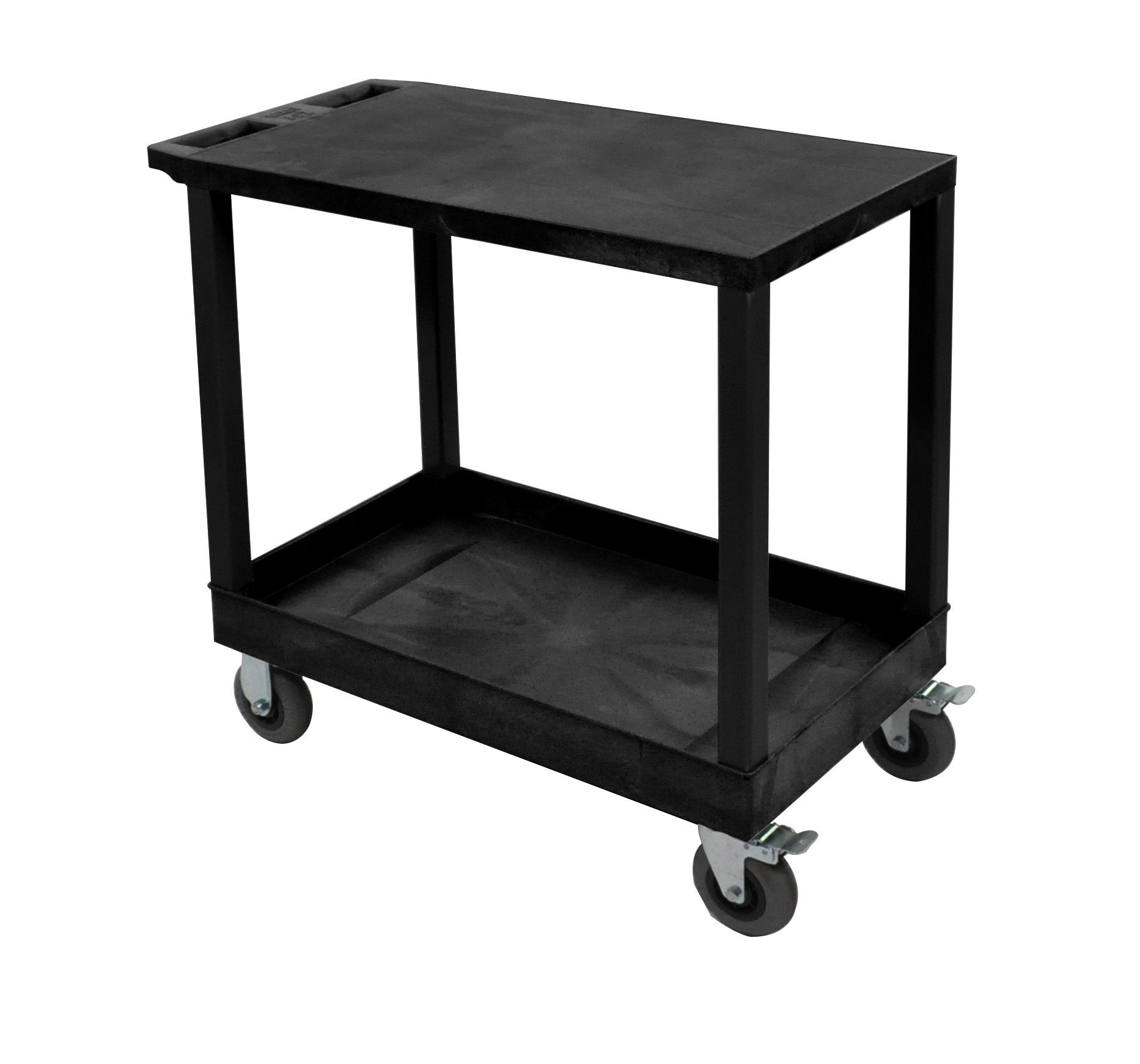 Luxor Black 18x32 2 Flat/Tub Cart with SP5 Casters - Heavy Duty Utility Cart for Warehouse, Office, and Retail Storage