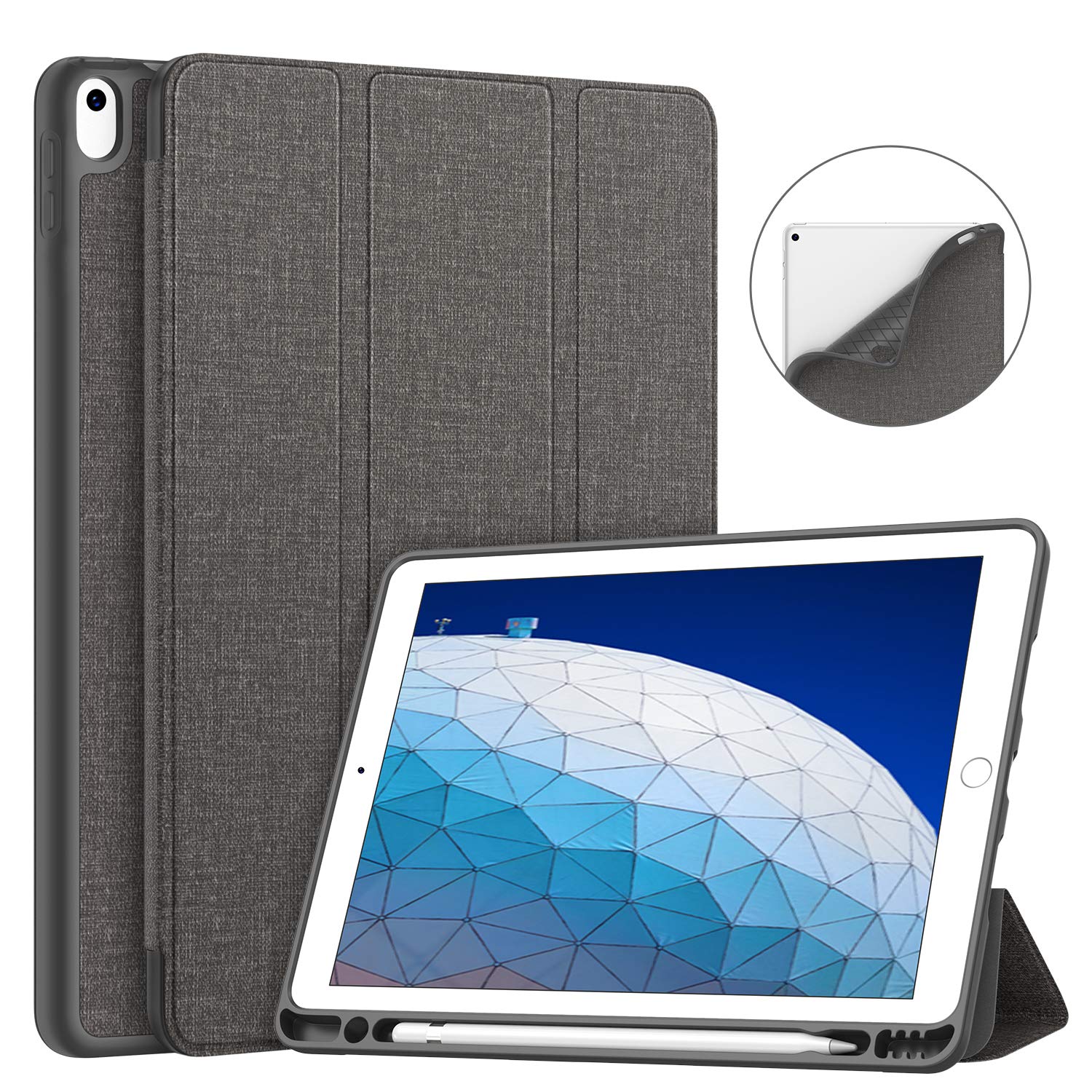 Premium Smart Case for iPad Air 3 (2019) & iPad Pro 10.5 (2017) - Ultra Slim TPU Back Cover with Pencil Holder, Auto Sleep/Wake | Strong Protection for Work, School & Travel (Dark Grey)