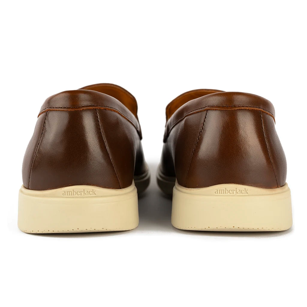 Premium Genuine Leather Loafer Shoes for Men - Chestnut & Cream Color - Comfortable Slip-On Dress Shoes for Business, Office & Casual Wear