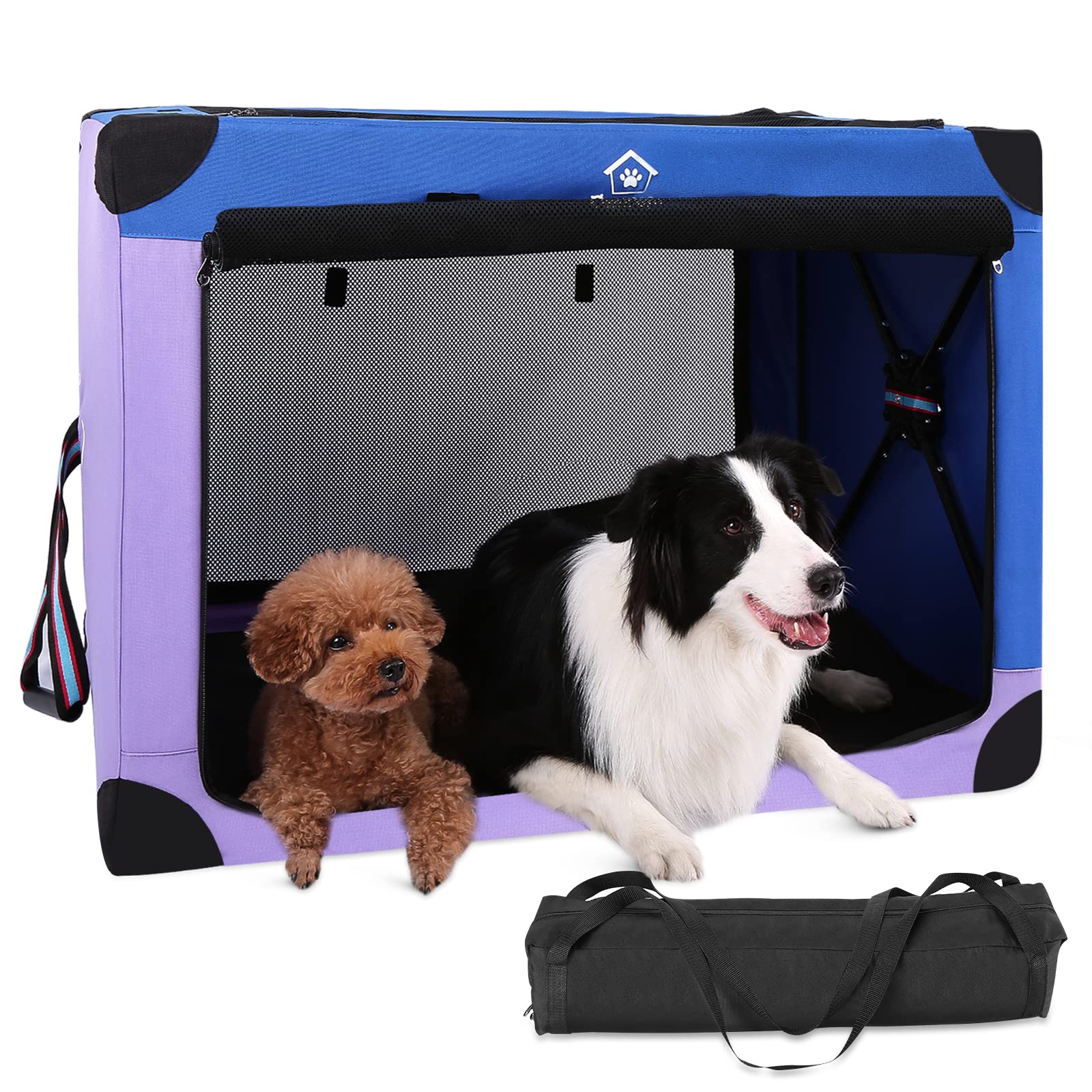 Ownpets Portable Collapsible Dog Crate - 3-Door Soft Travel Kennel for Small Medium Dogs | Indoor Outdoor Use | Lightweight & Foldable | Blue & Purple Options | Perfect for Camping, Travel & Home Use