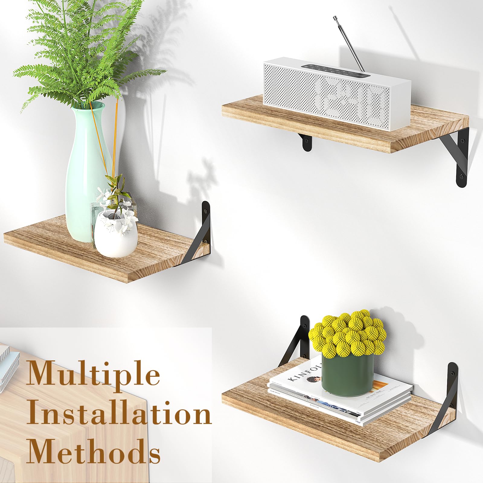 **Floating Projector Shelf Wall Mount - Deep Storage Oak Shelf for Living Room, Kitchen, Office - Perfect for Projectors, Routers & Cable Management**