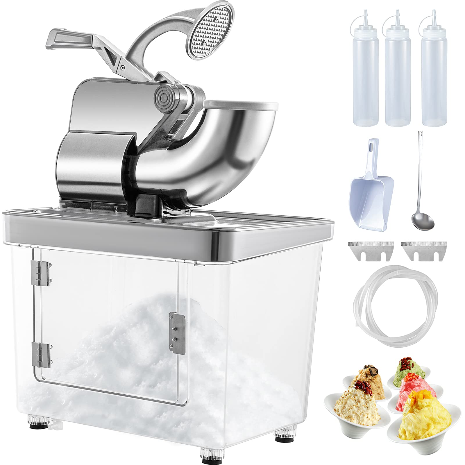 VEVOR 110V Commercial Ice Crusher 661LBS/H, ETL Certified 300W Electric Snow Cone Maker with Dual Stainless Steel Blades - Heavy Duty Shaved Ice Machine for Home, Restaurants, Bars - Perfect for Parties, Cocktails, and Summer Treats