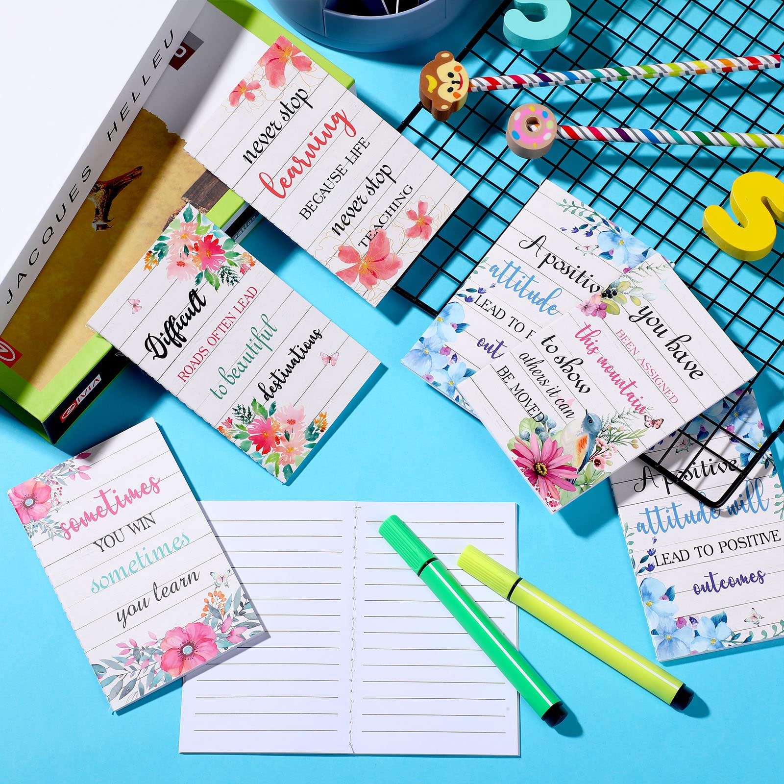 Outus 24 Pack Mini Motivational Notebooks - Inspirational Pocket Notepads for School, Office & Travel - Small Journal with 12 Floral Designs - Perfect Gift & Daily Encouragement Supplies