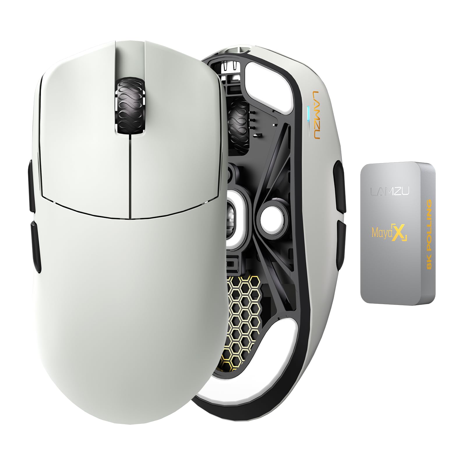 Lamzu Maya X Wireless Gaming Mouse - Ultra Lightweight 47g, Optical Switches, 30000 DPI, Symmetrical Design, Nordic 52840 MCU, Dustproof Encoder, PAW3950 Sensor - Perfect for FPS, MOBA & Esports Gaming (Grey)