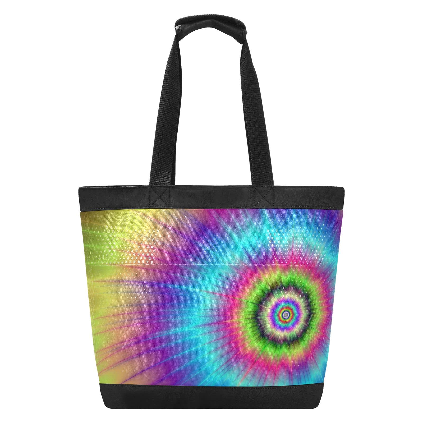 Vibrant Rainbow Tie Dye Shoulder Tote Bag - Large Reusable Nylon Mesh Beach Bag with Zipper for Women | Perfect for Grocery Shopping, Travel, Picnics & Outdoor Adventures