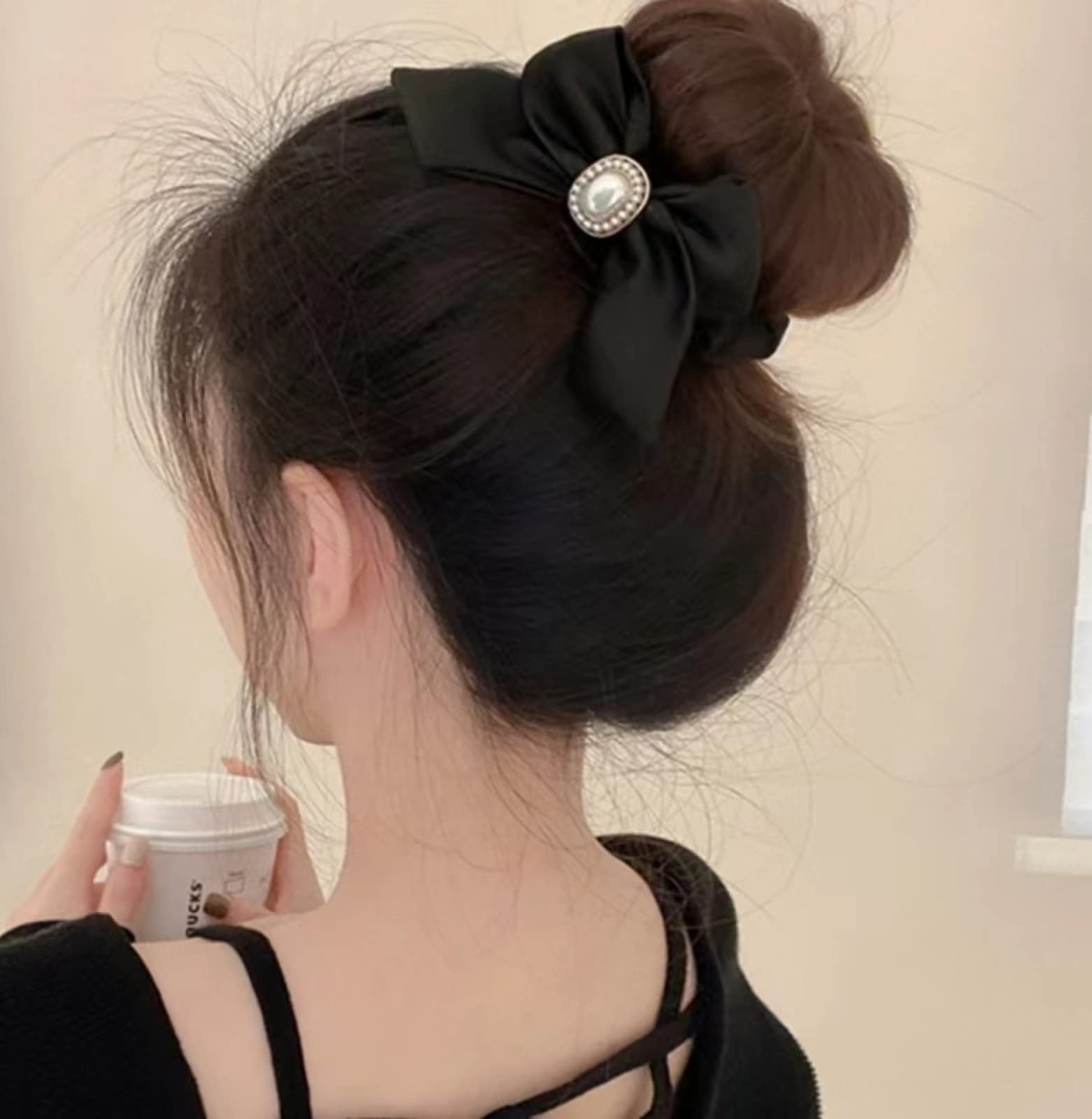 Elegant Satin Hair Scrunchies for Women - 2PCS Rhinestone Pearl Bow Hair Ties, Large Satin Hair Bands for Ponytails, Buns & Braids | Perfect for Weddings, Parties & Everyday Use