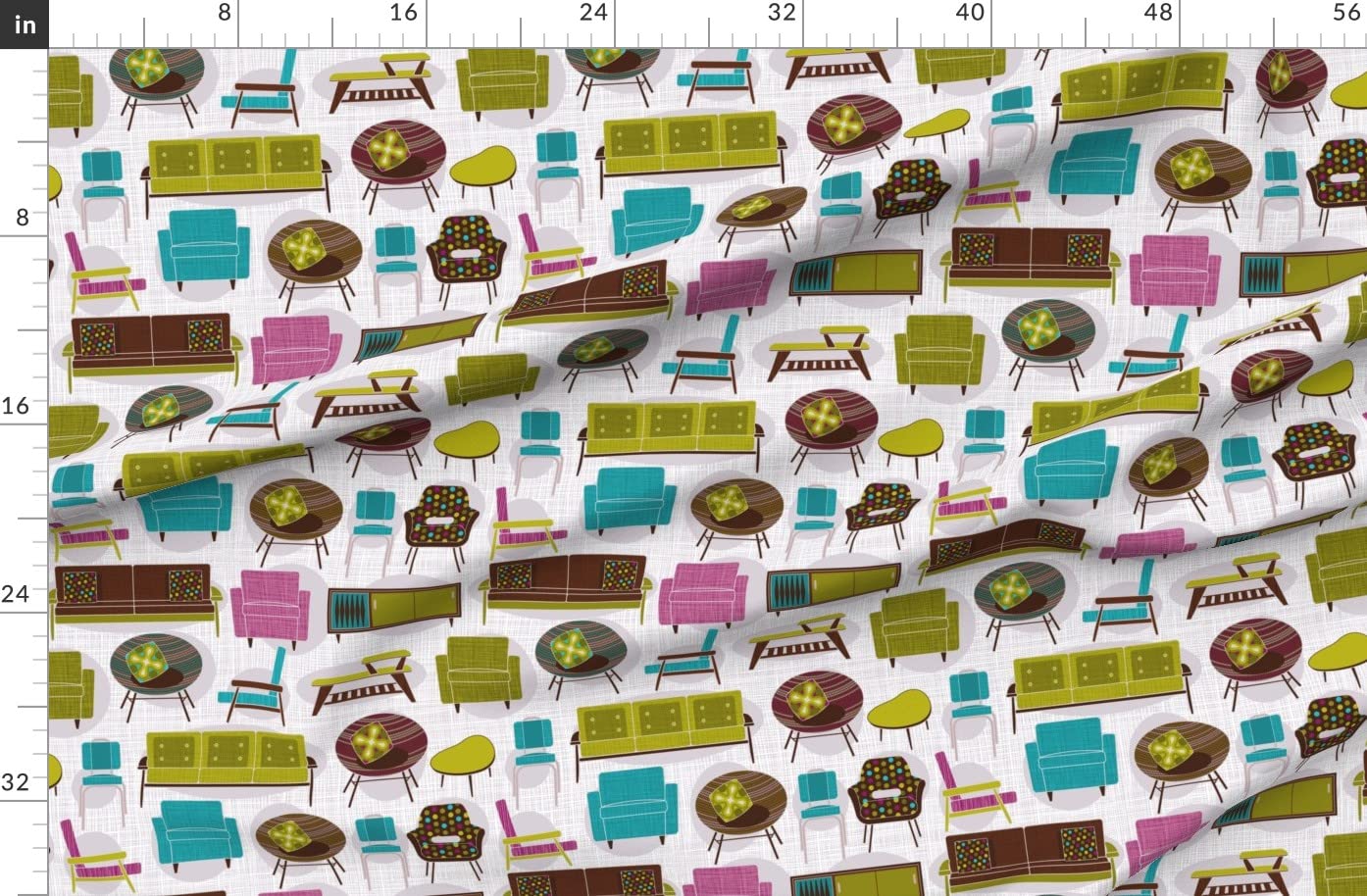 Retro Purple Mid Century Modern Printed Denim Fabric by The Yard - Spoonflower Bottomweight Fabric for Apparel, Home Decor & Upholstery - Perfect for Vintage Tablecloths, Curtains & DIY Home Projects