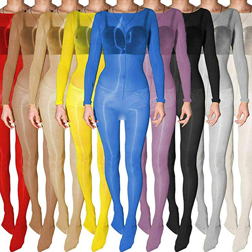 Leesuo 9-Piece Unisex Plus Size 8D Oil Shiny Glossy Full Bodystocking Set - Transparent Jumpsuit Bodysuit Catsuit for Cosplay, Nightwear & Sensual Fashion