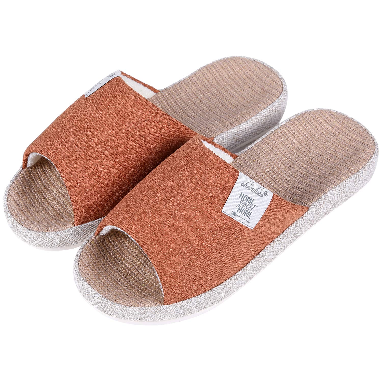 Women's Summer House Slippers with Arch Support - Breathable Linen Indoor Shoes with 'Home Sweet Home' Embroidery - Comfortable Home & Garden Footwear for Relaxation