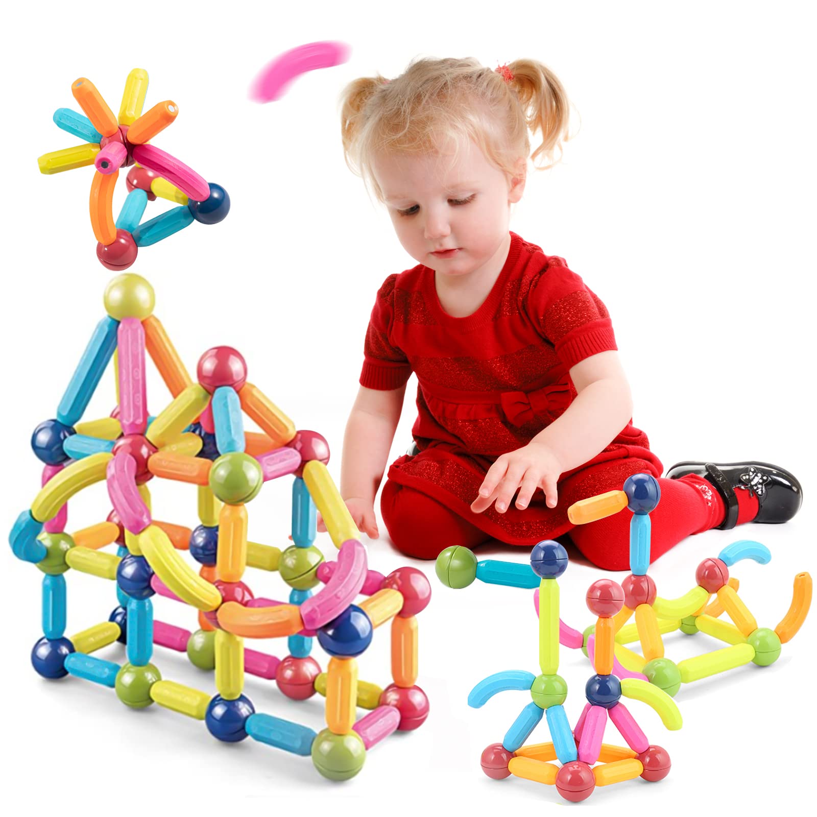 Magnetic Building Toys for Kids - 33PCS STEM Educational Construction Set with Balls and Rods, Learning Toys for Boys & Girls Ages 3-8 | Perfect for Classroom, Birthday Gifts & Creative Play