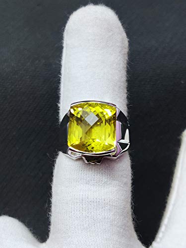 11 Ct Lemon Quartz Sterling Silver Men's Ring - Large Stone Wedding Band & Engagement Ring for Men | Perfect for Gifts, Proposals & Special Occasions