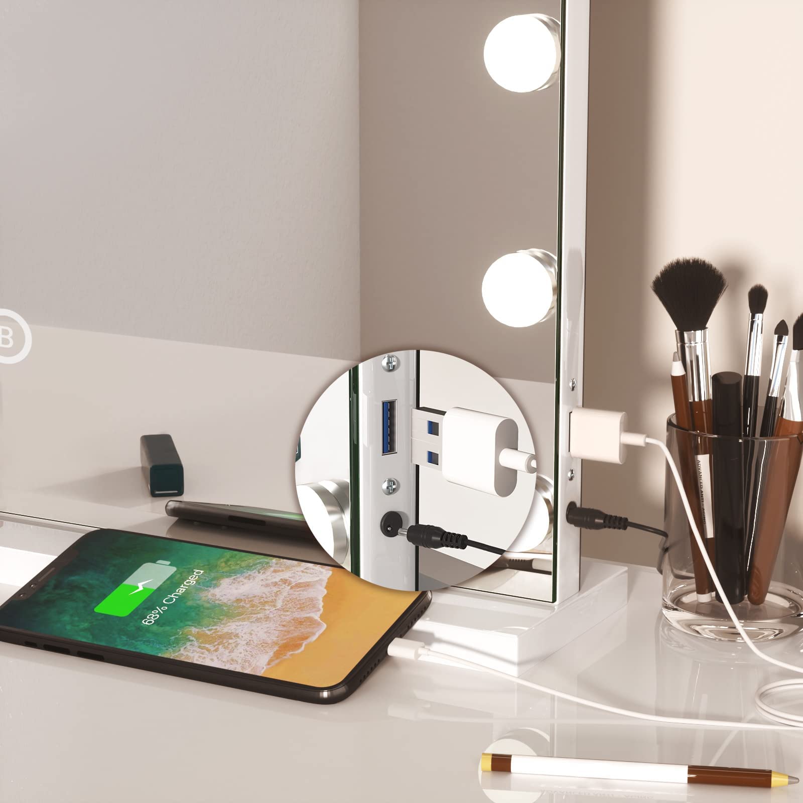 Hollywood Vanity Mirror with Lights - 14 Dimmable LED Makeup Mirror for Bedroom & Dressing Room, Tabletop or Wall Mounted (19.6x16.5