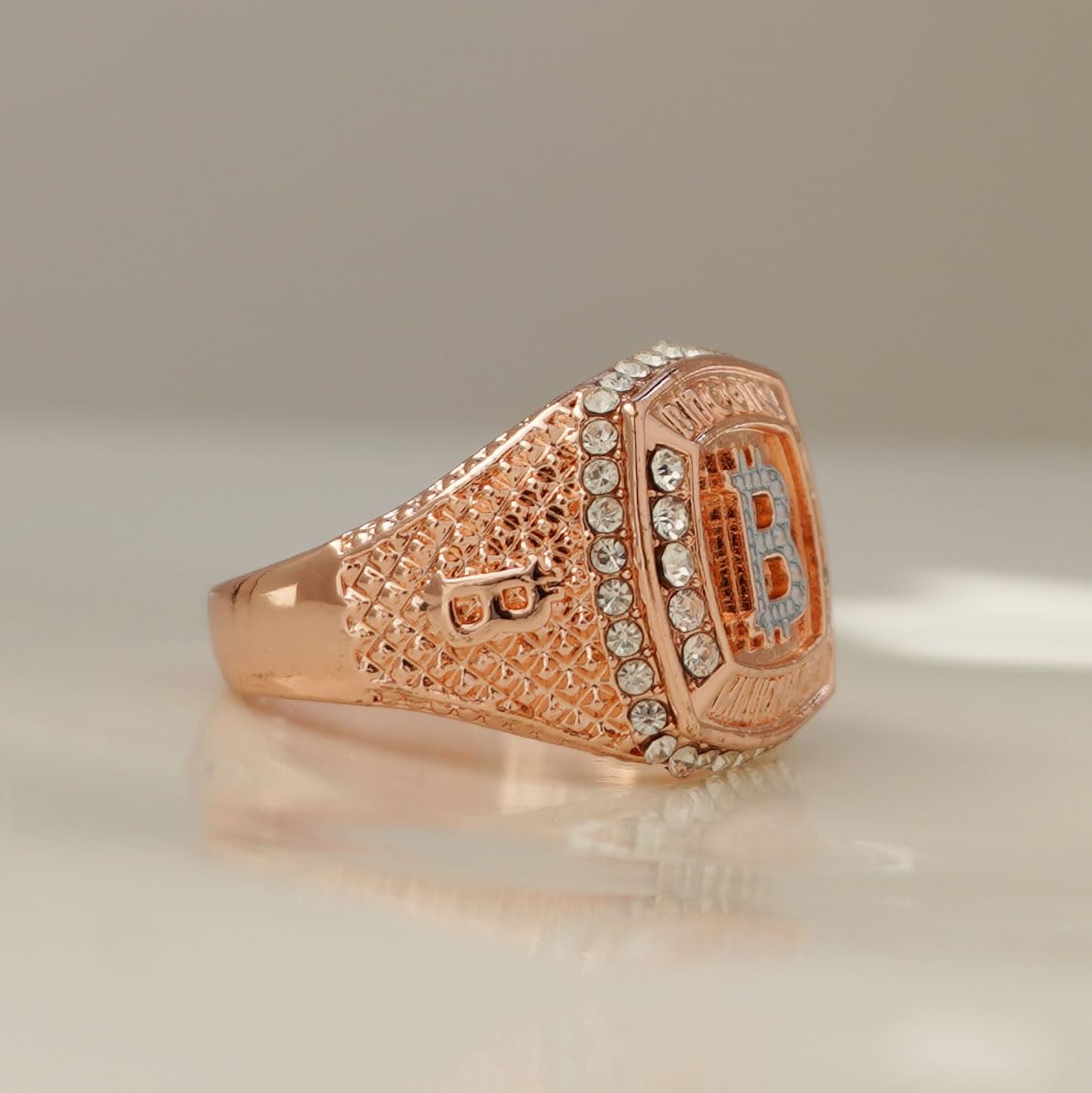 Bitcoin Ring for Men - Hip Hop Rose Gold Iced Out Money Symbol Ring, Rapper Punk Jewelry - Perfect for Crypto Enthusiasts, Hip Hop Fashion & Gift Giving
