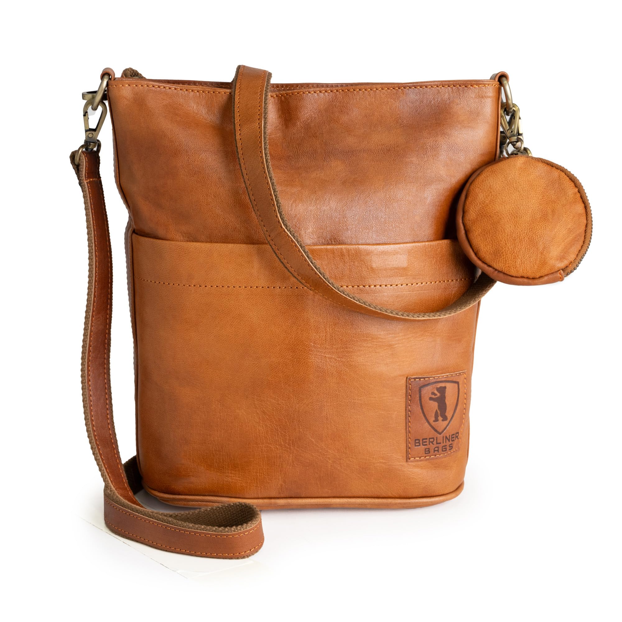 BERLINER BAGS Vintage Genuine Leather Shoulder Bag Sofia - Women's Crossbody Purse & Handbag for Everyday Use, Work, Travel & Date Night