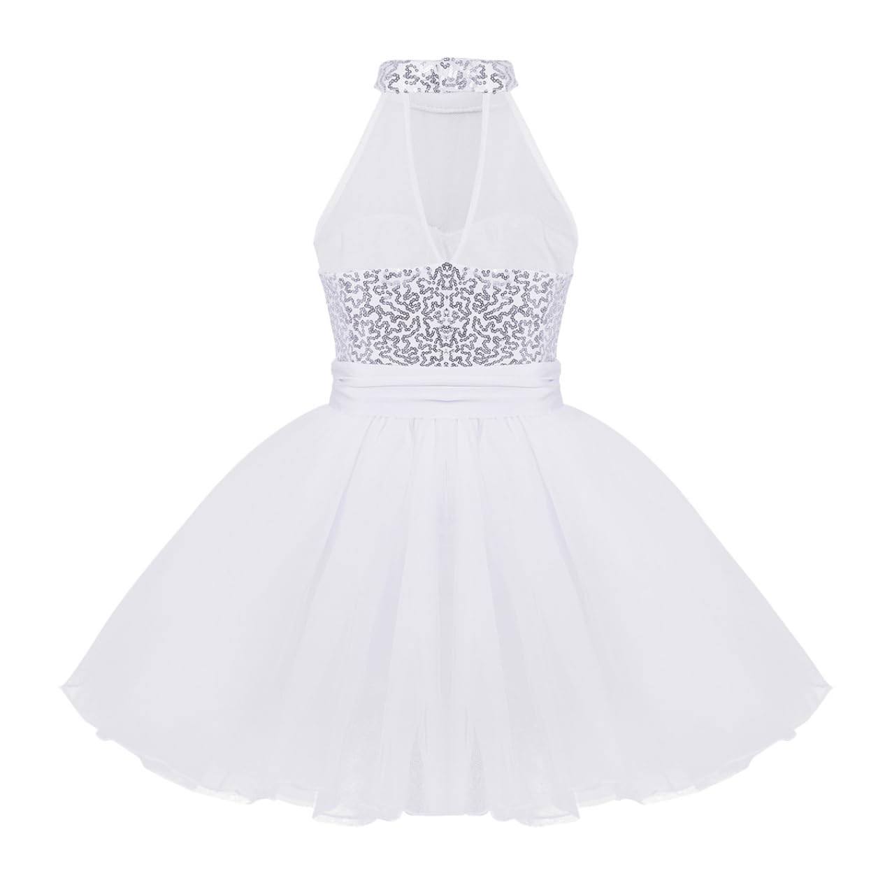 Sparkly Girls Halter Sequins Ballet Dance Tutu Dress - Kids Sleeveless Lyrical Modern Dance Costume for Recitals, Performances & Dress Up Play