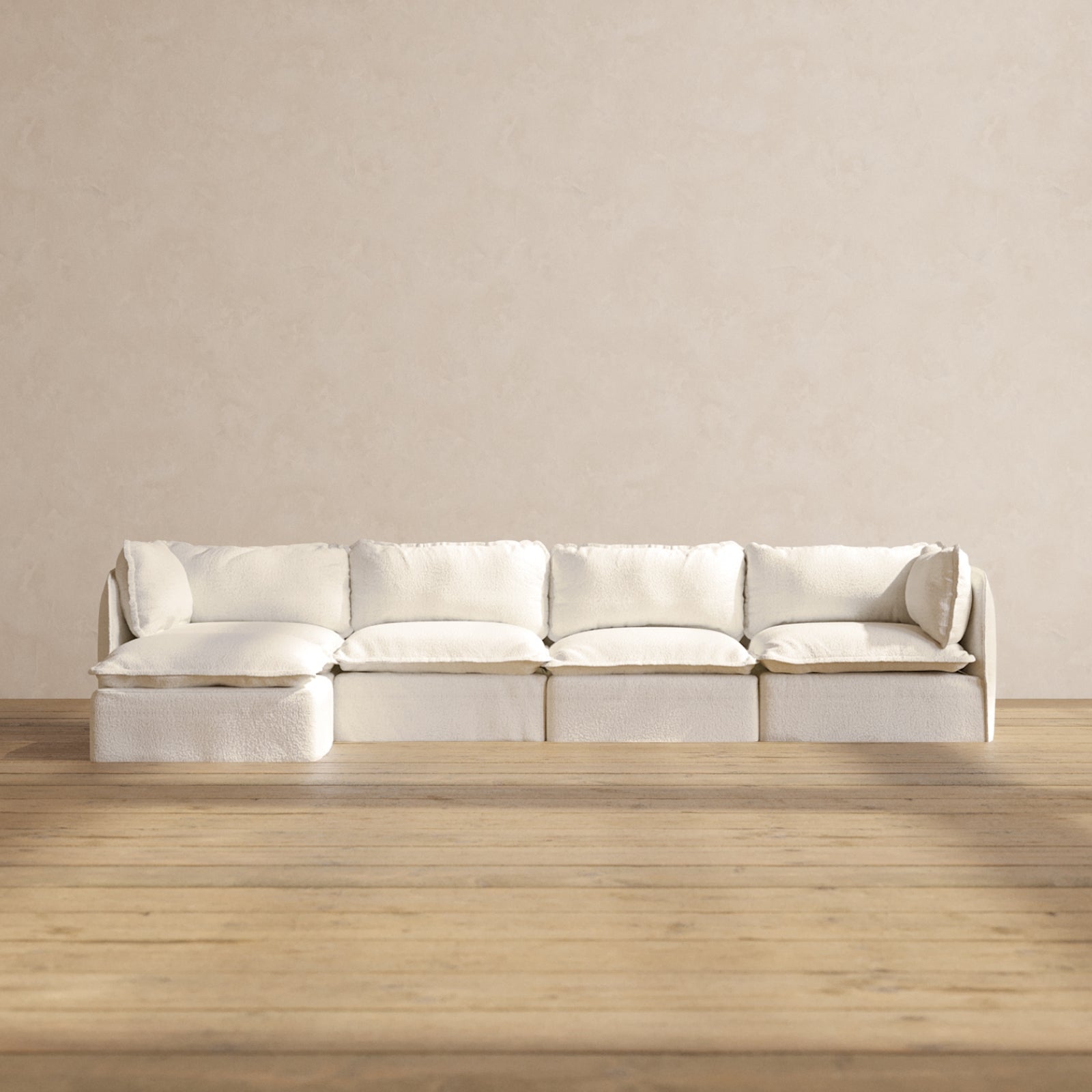 Luxury Modular Performance 4-Seater Sectional Sofa in Mousse | Premium Blend Fabric | Perfect for Living Room, Family Room & Home Theater